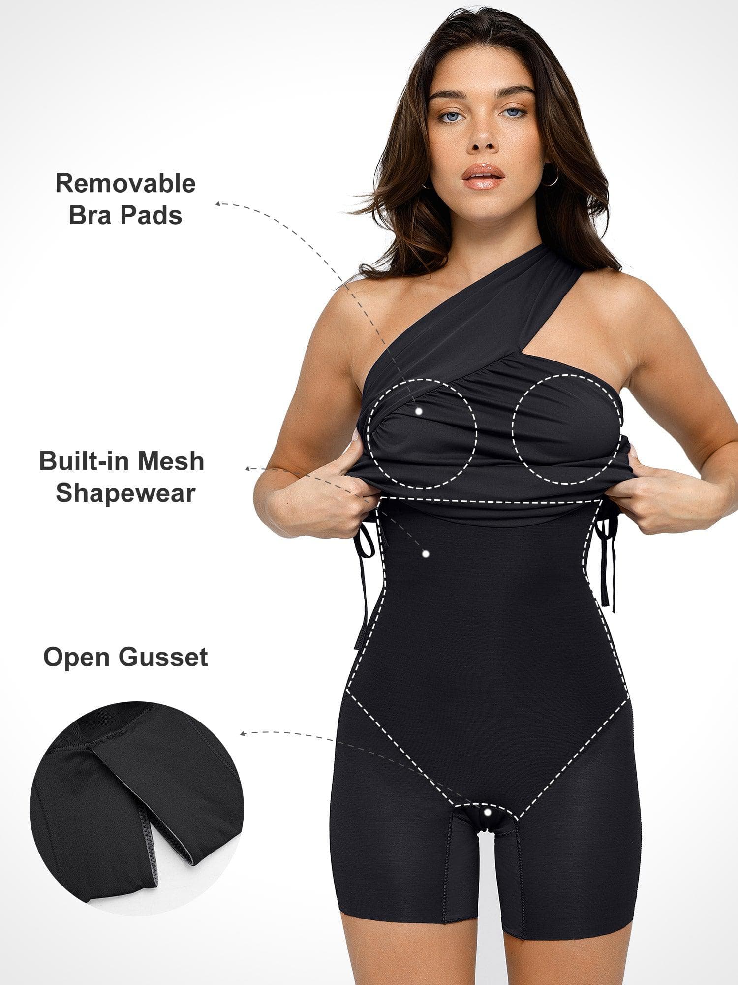 Popilush Bluetag Cooling Shapewear One-Shoulder Ruched Bodycon Dress - Image 3