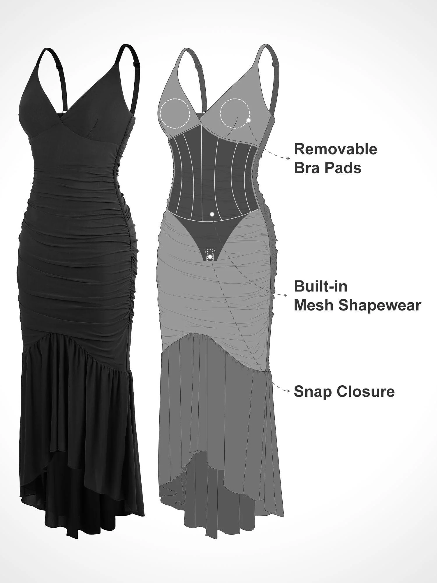 Popilush Shapewear Bluetag Cooling Ruched Mesh Bodycon Maxi Dress - Image 3