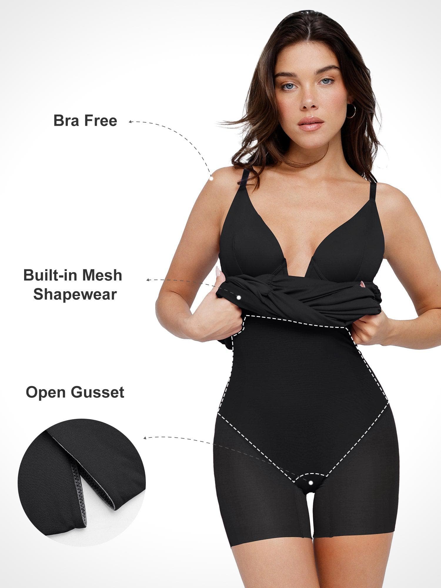 Popilush Bluetag Shapewear Plunging V Ruched Bodycon Mini Dress - Image 2