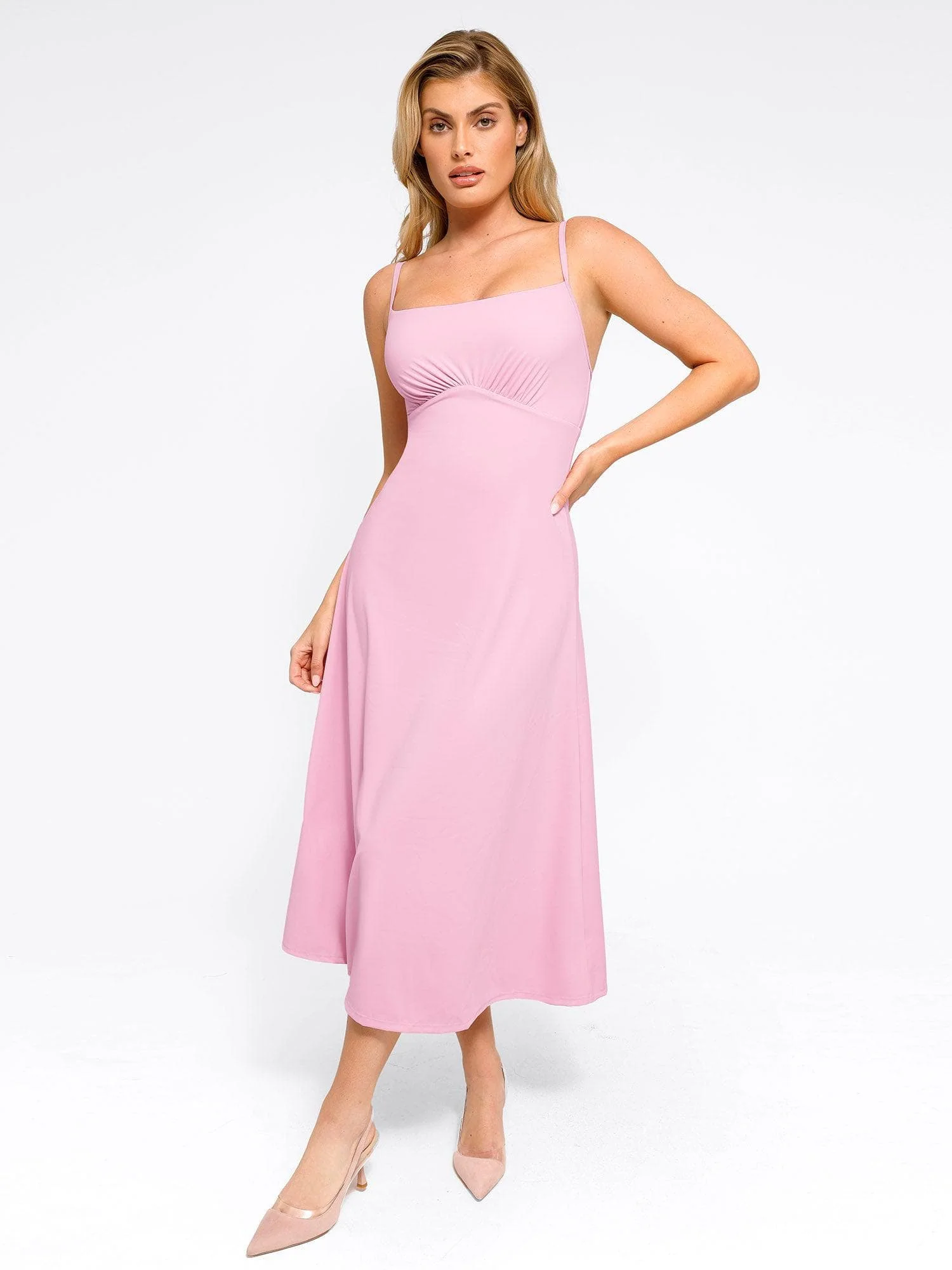 Popilush Shapewear Built-In Sculpting A-Line Midi Slip Dress