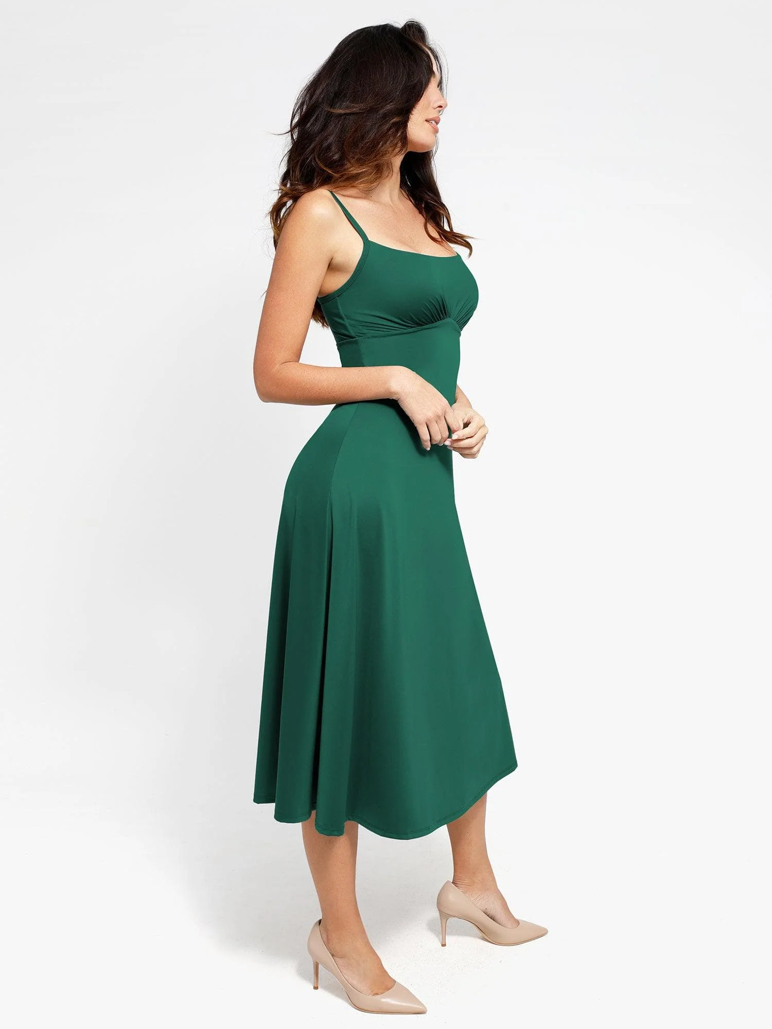 Popilush Shapewear Built-In Sculpting A-Line Midi Slip Dress - Image 10