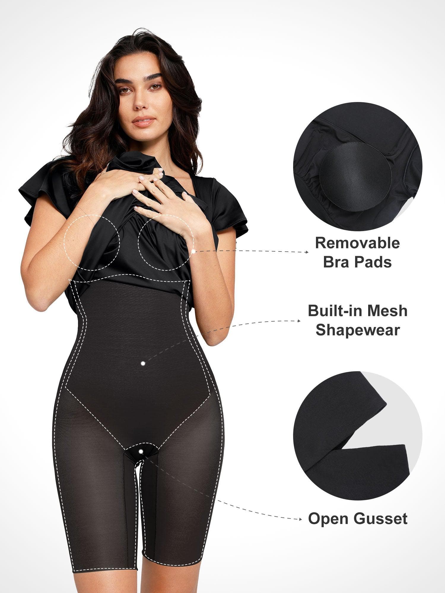 Popilush Shapewear Flutter Sleeve Sculpting A-Line Midi Dress - Image 10