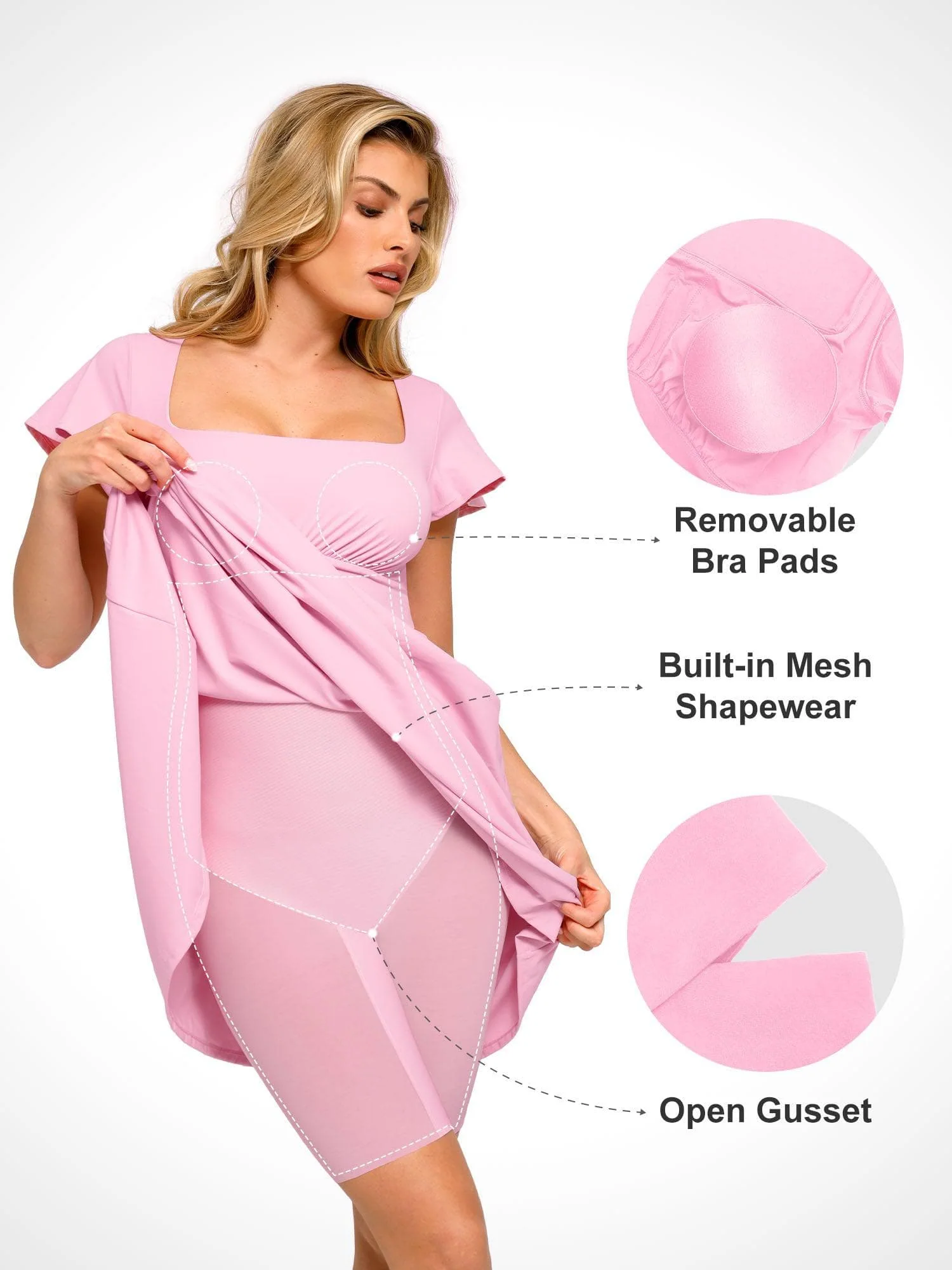 Popilush Shapewear Flutter Sleeve Sculpting A-Line Midi Dress - Image 2