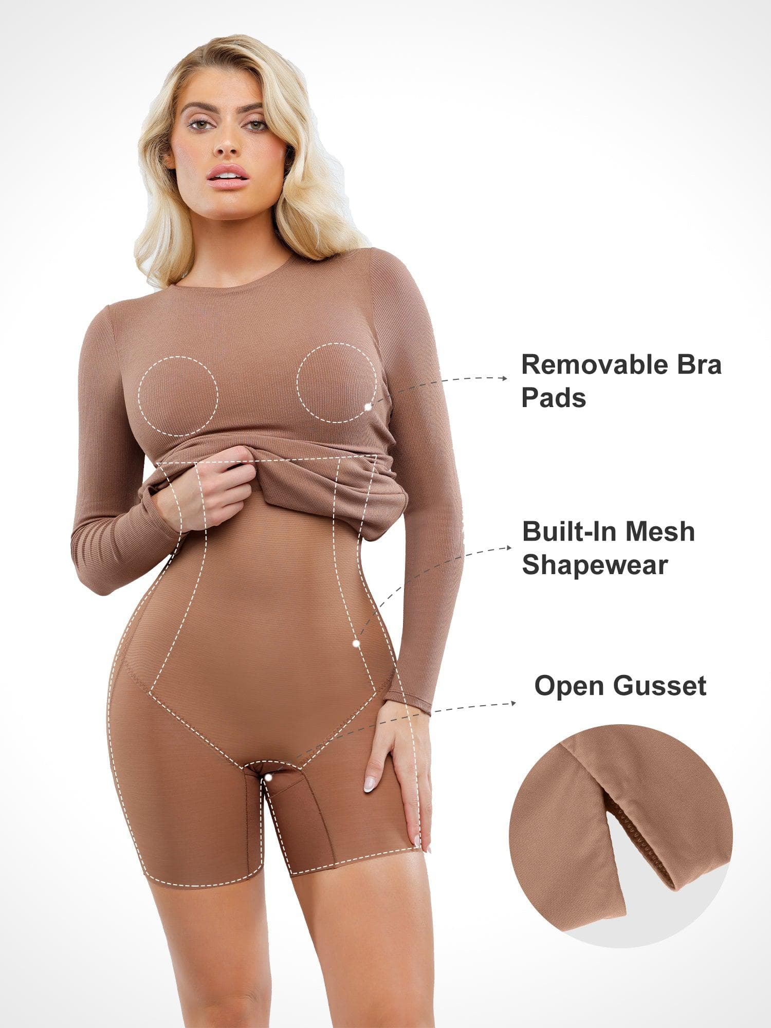 Popilush Shapewear Modal Long Sleeve Crew Neck Slimming Midi Dress - Image 2