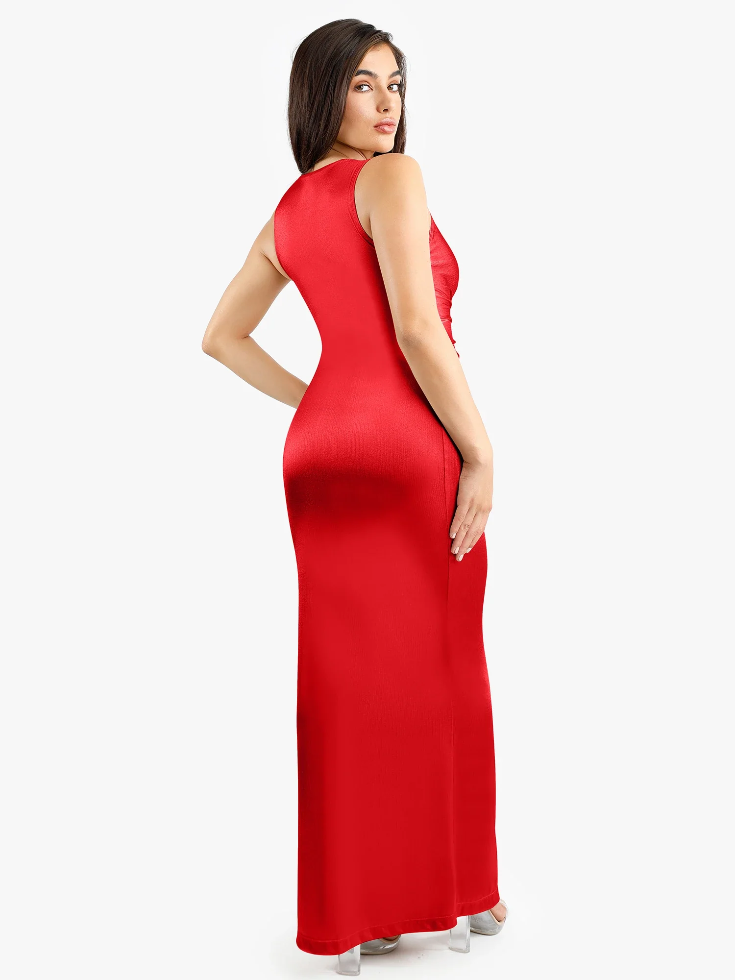Popilush Shapewear Shine Deep V-Neck Bias Twist Hourglass Maxi Dress - Image 11
