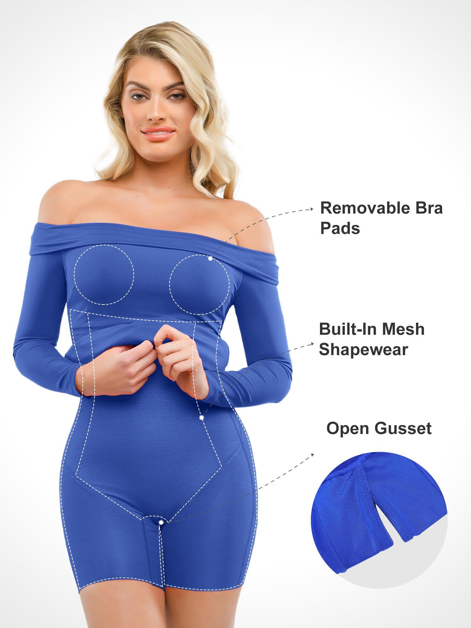 Popilush Shapewear Long Sleeve Off-the-Shoulder Bodycon Mini Dress - Image 14