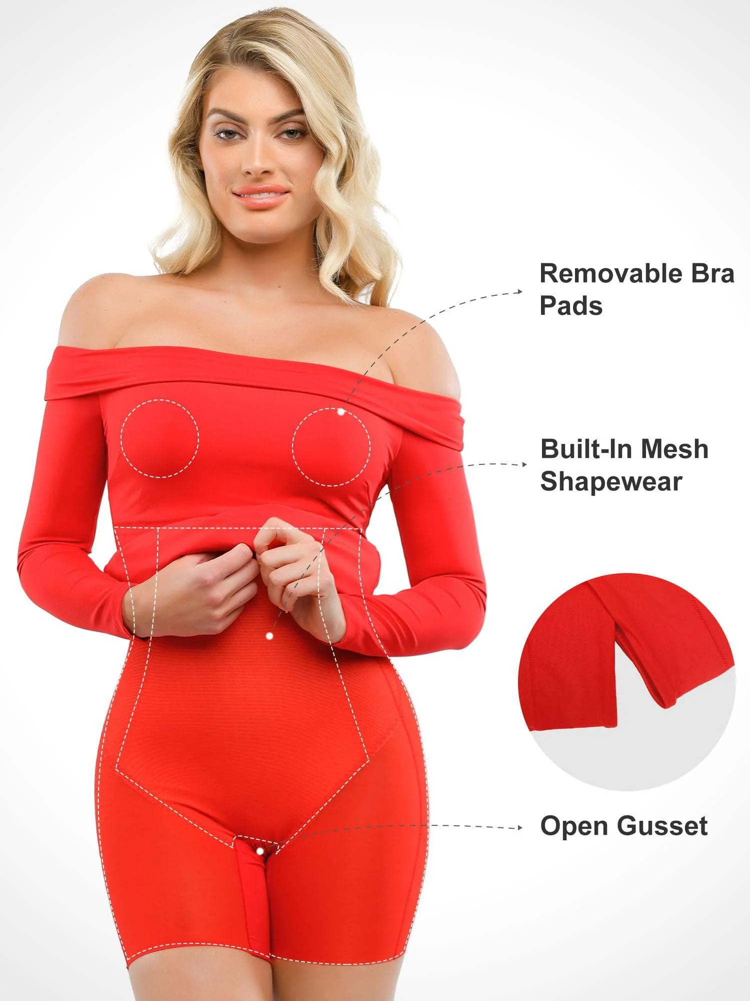 Popilush Shapewear Long Sleeve Off-the-Shoulder Bodycon Mini Dress - Image 21