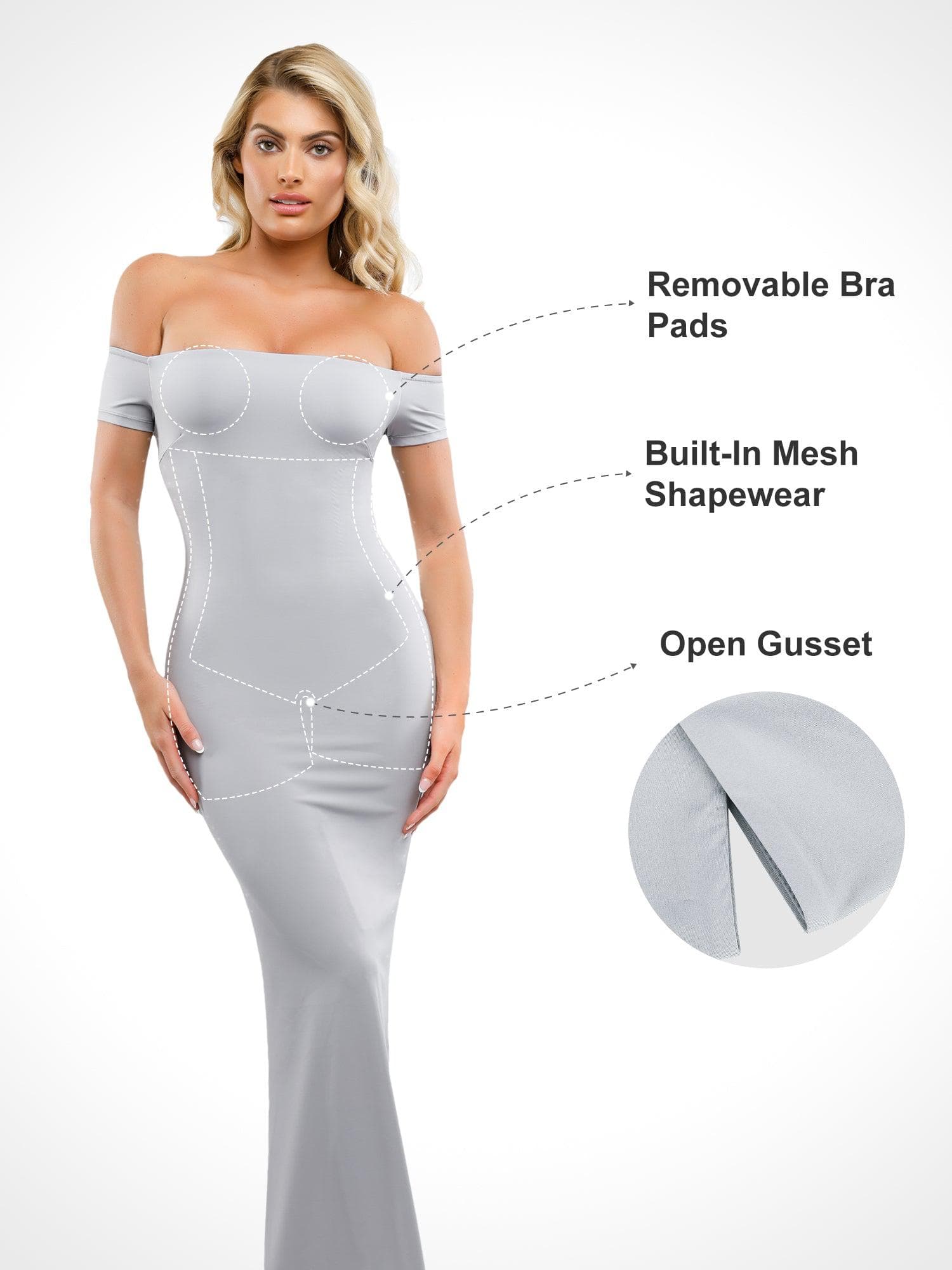 Popilush Shapewear Off-Shoulder Tummy Control Smoothing Maxi Dress - Image 9