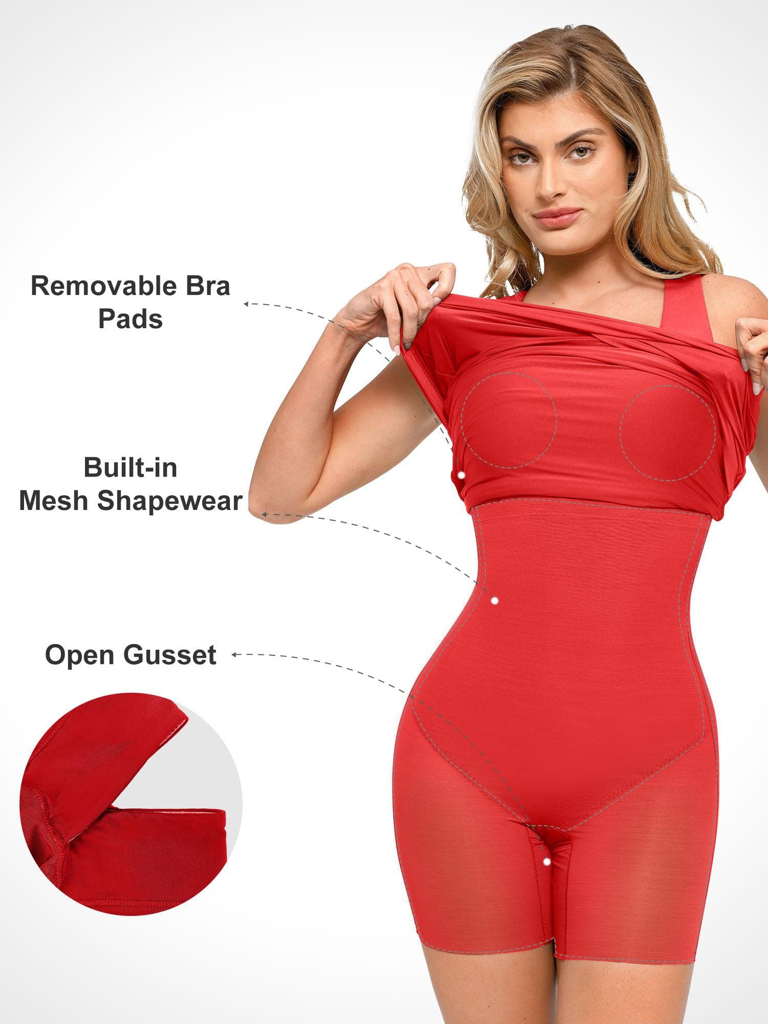 Popilush Shapewear Square Neck Sleeveless Ruched Bodycon Mini Dress - Image 11