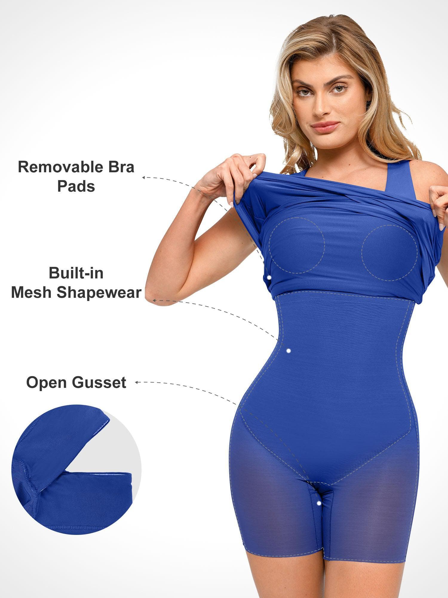 Popilush Shapewear Square Neck Sleeveless Ruched Bodycon Mini Dress - Image 2