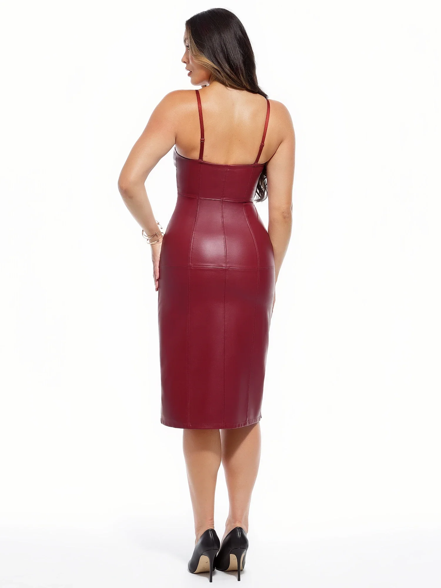 Popilush Dual-Wear Sculpting Faux Leather Dress - Image 20