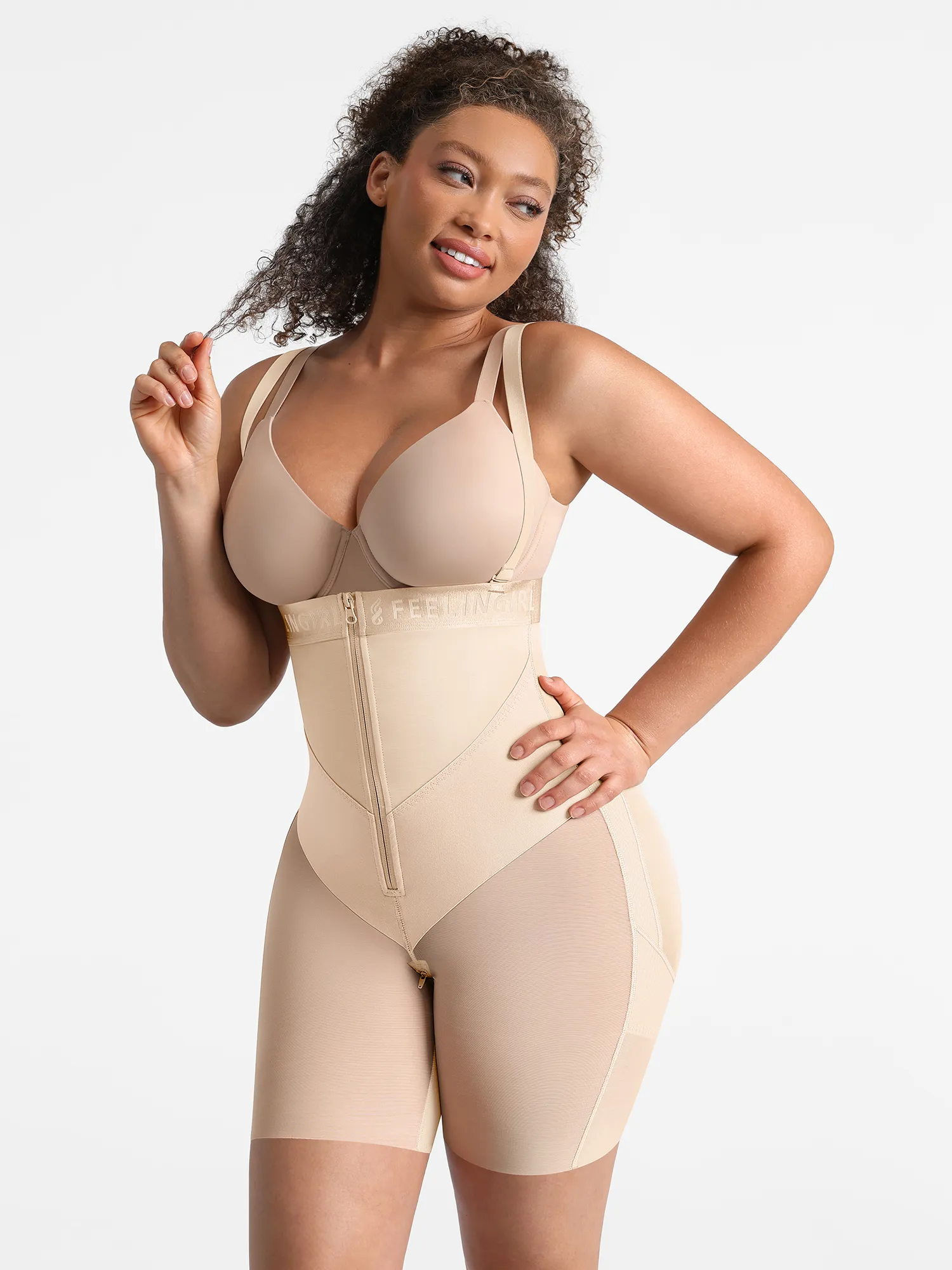 Feelingirl Wide V-neck Belt High-Waist Shaping Shorts - Image 12