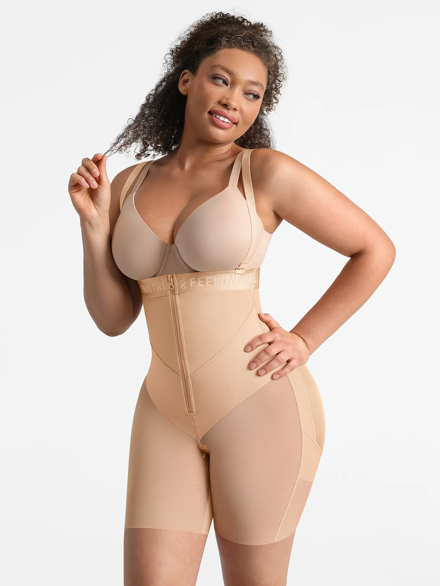 Feelingirl Wide V-neck Belt High-Waist Shaping Shorts - Image 19