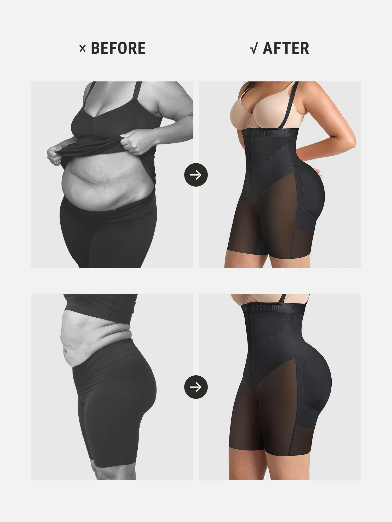 Feelingirl Wide V-neck Belt High-Waist Shaping Shorts - Image 5