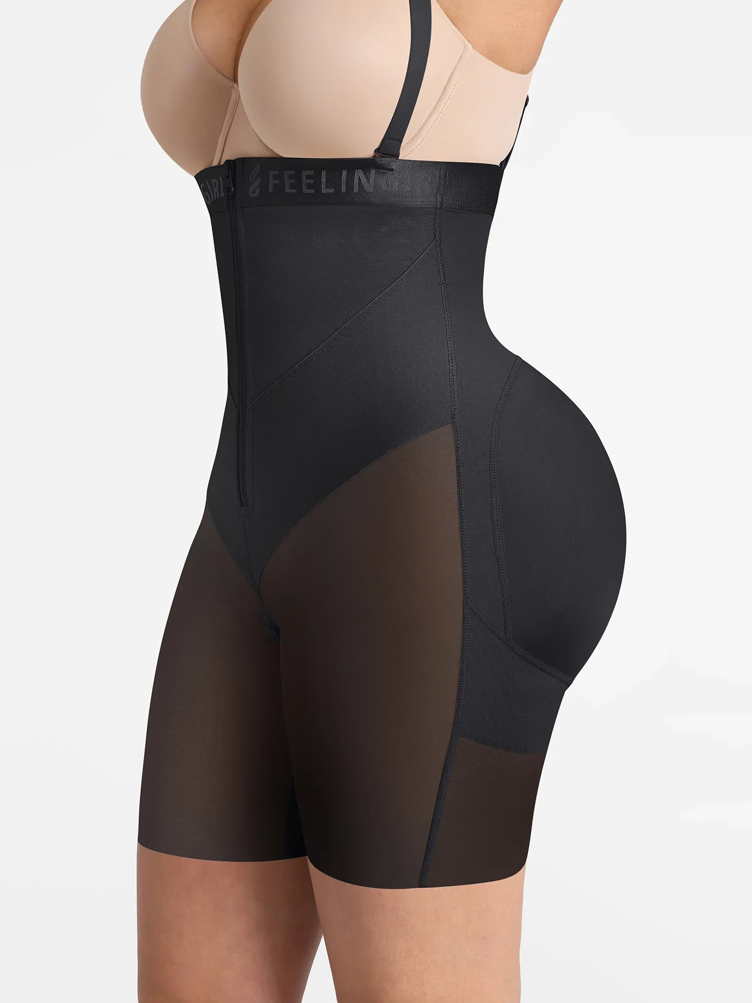 Feelingirl Wide V-neck Belt High-Waist Shaping Shorts - Image 9