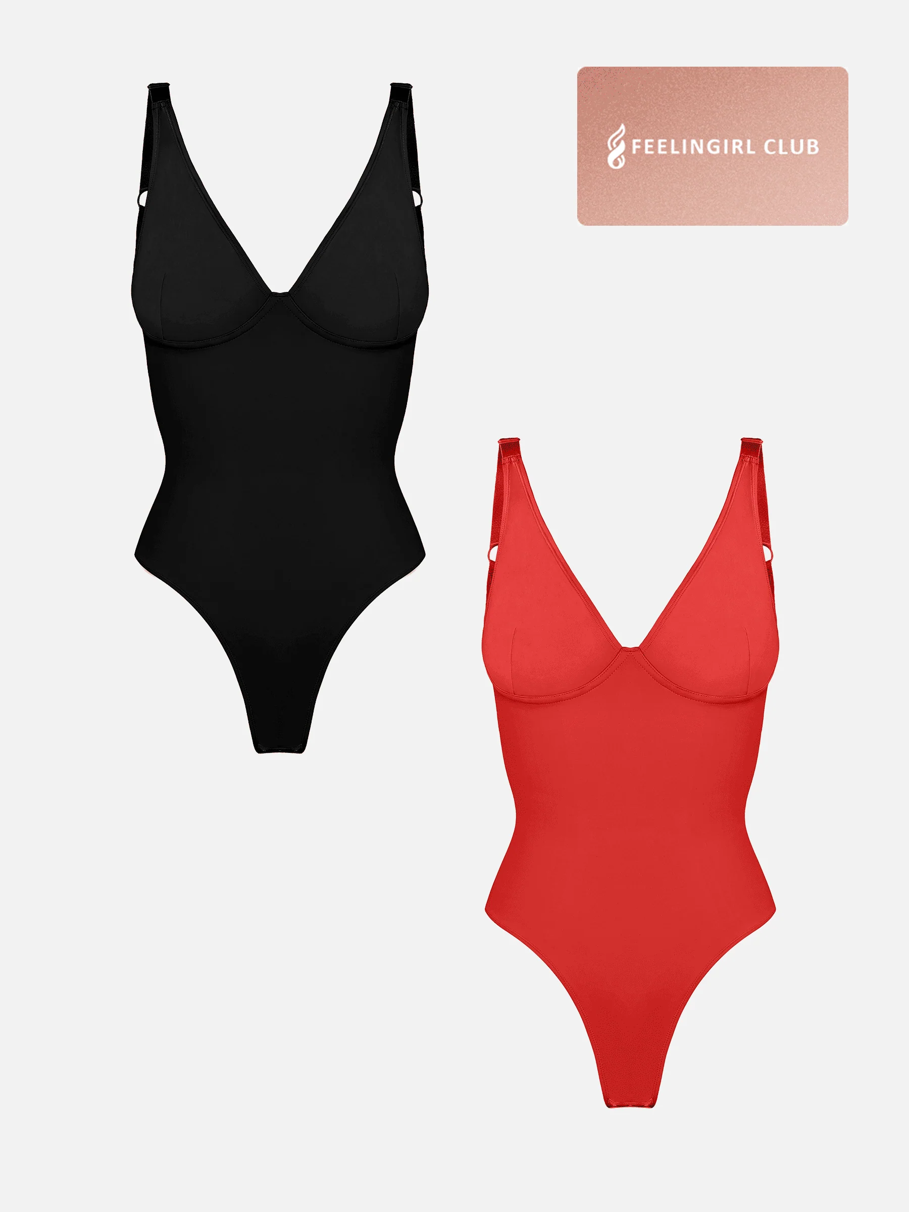Feelingirl 2-Pack Deep V Neck Tummy Control Shapewear Bodysuit Bundle - Image 12