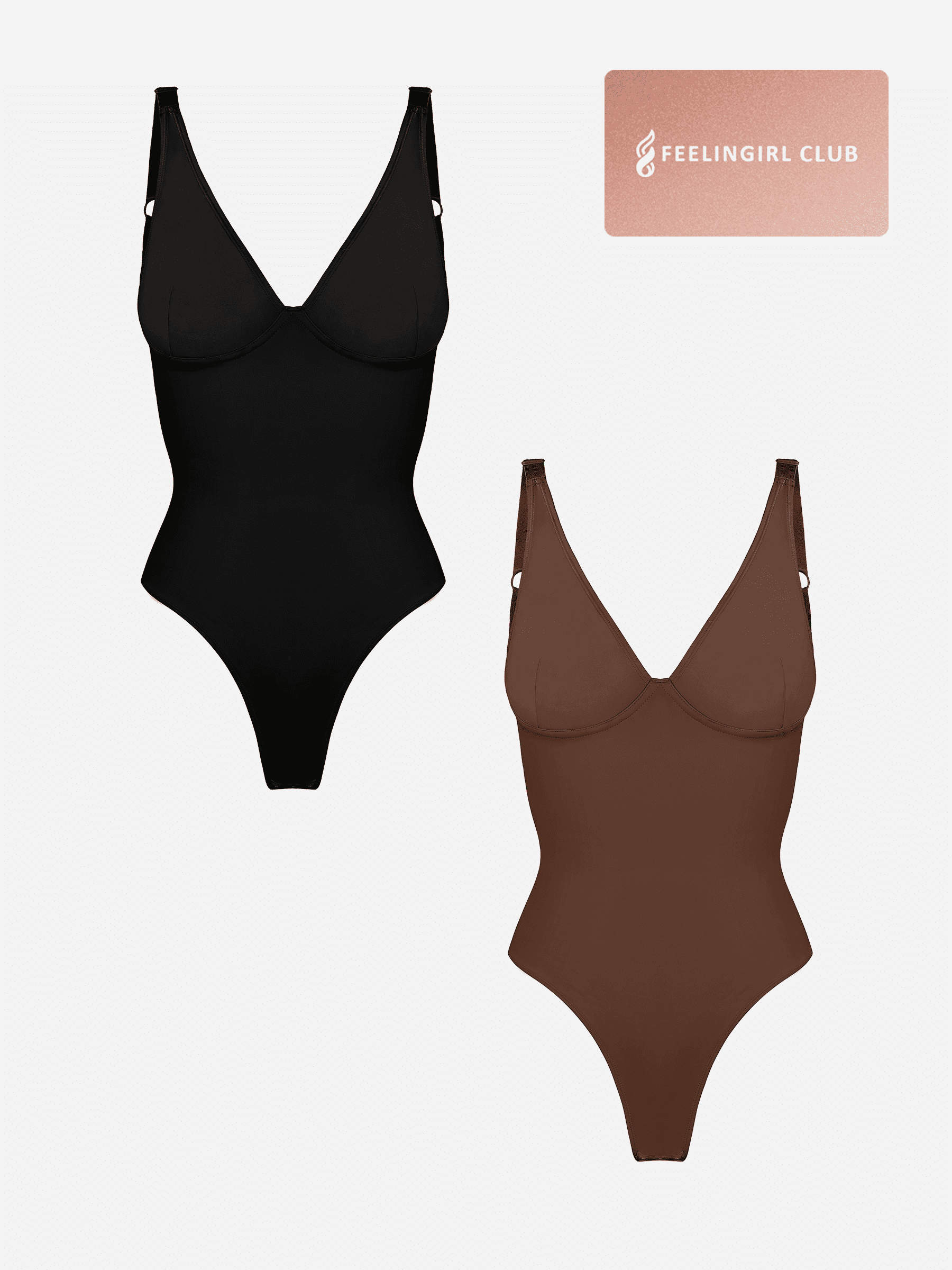 Feelingirl 2-Pack Deep V Neck Tummy Control Shapewear Bodysuit Bundle - Image 22