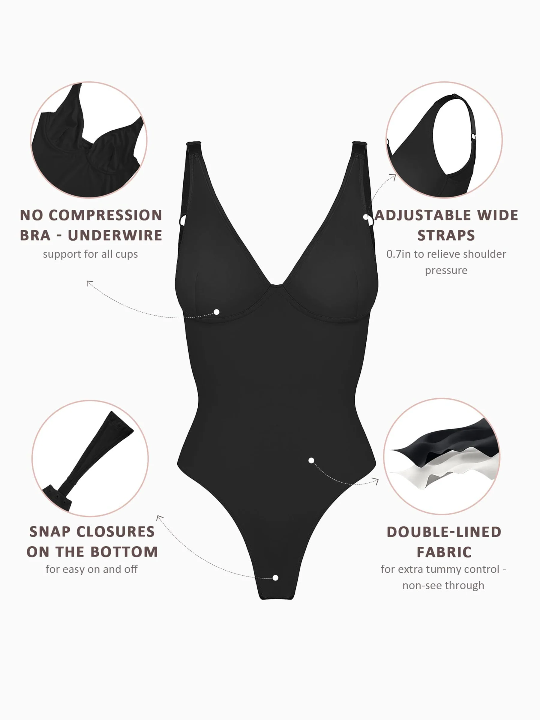 Feelingirl 2-Pack Deep V Neck Tummy Control Shapewear Bodysuit Bundle - Image 3