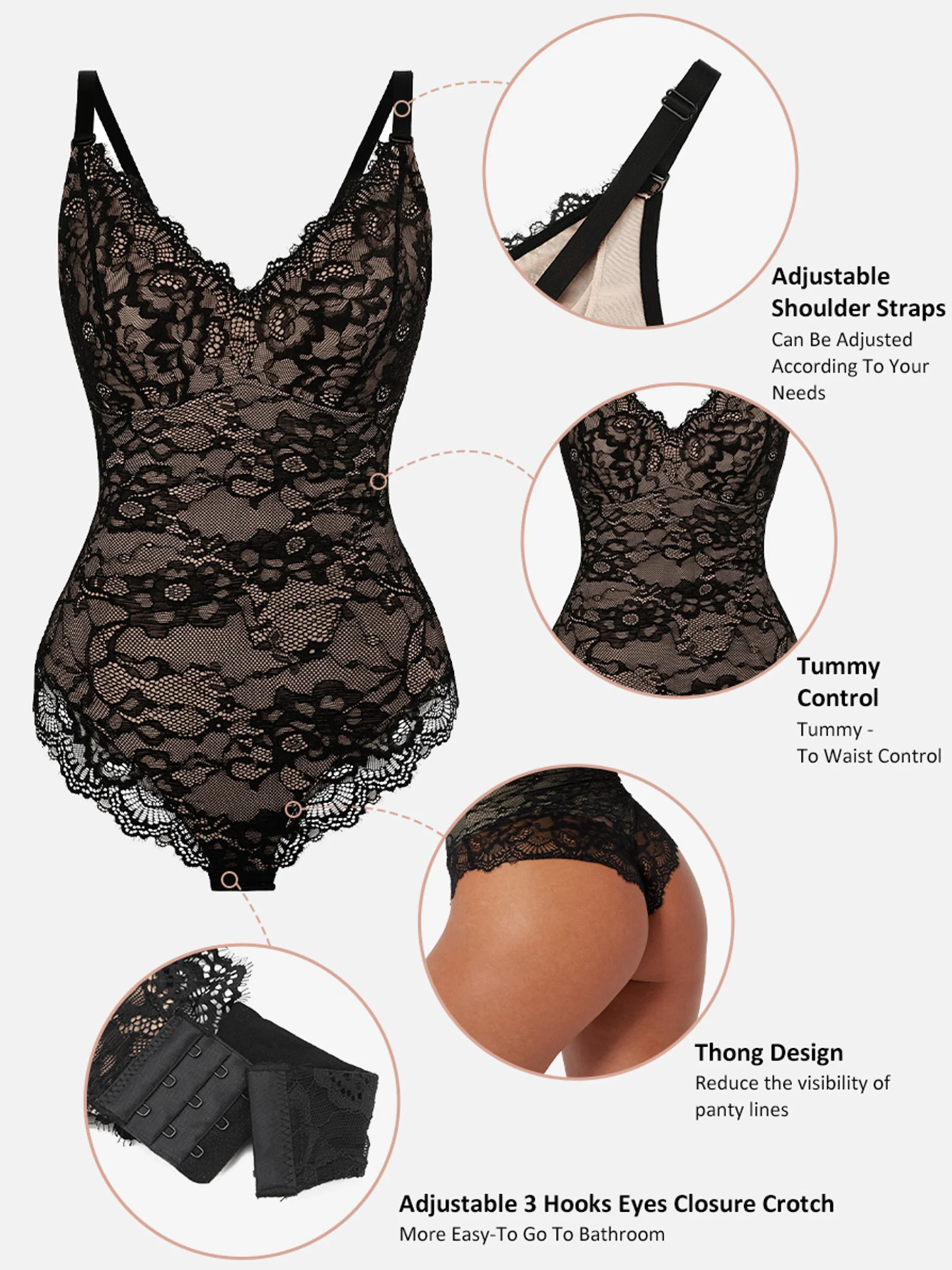 Feelingirl 2-Pack Lace V Neck Full Bodysuit Bundle - Image 15