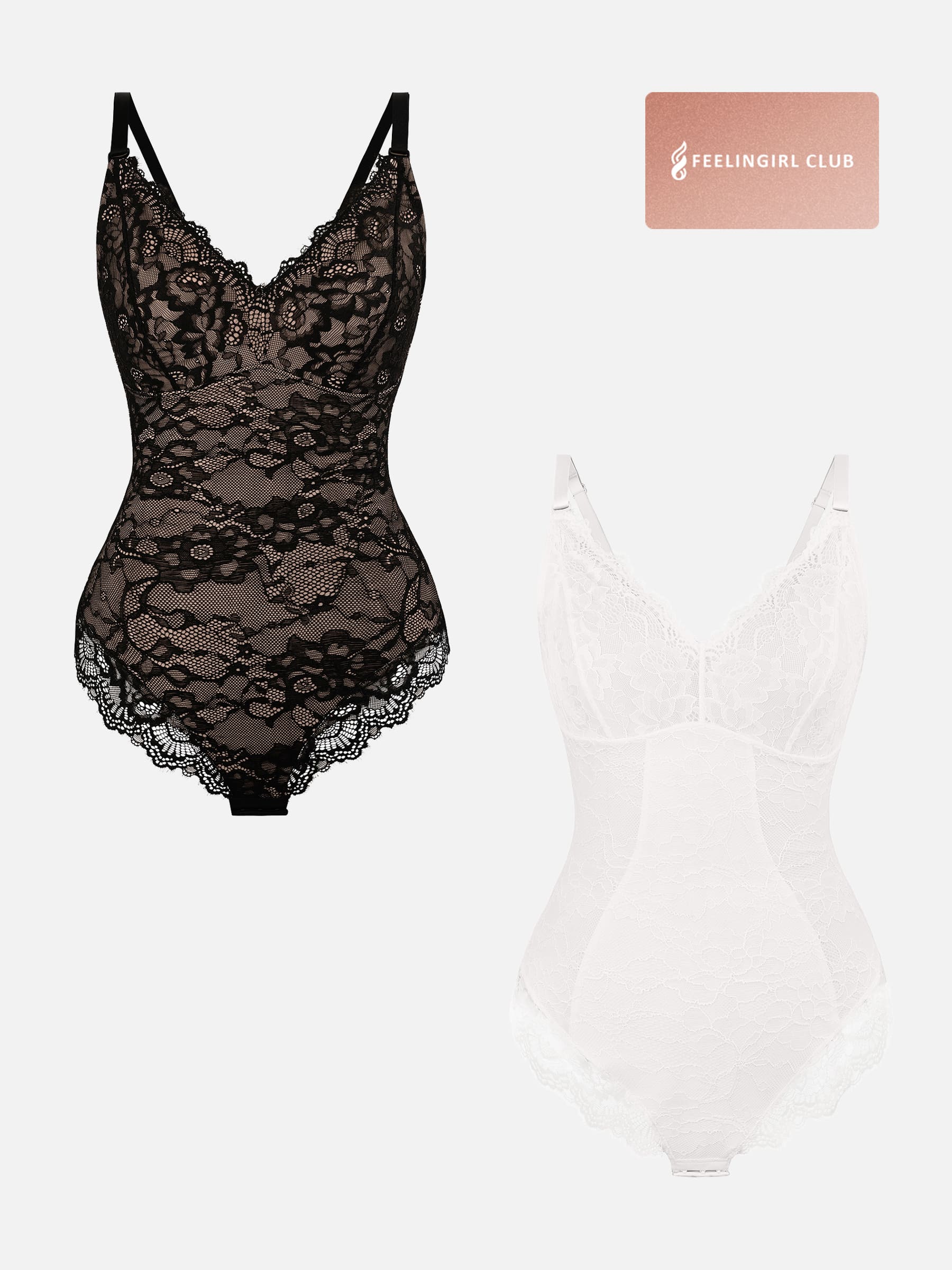 Feelingirl 2-Pack Lace V Neck Full Bodysuit Bundle - Image 3