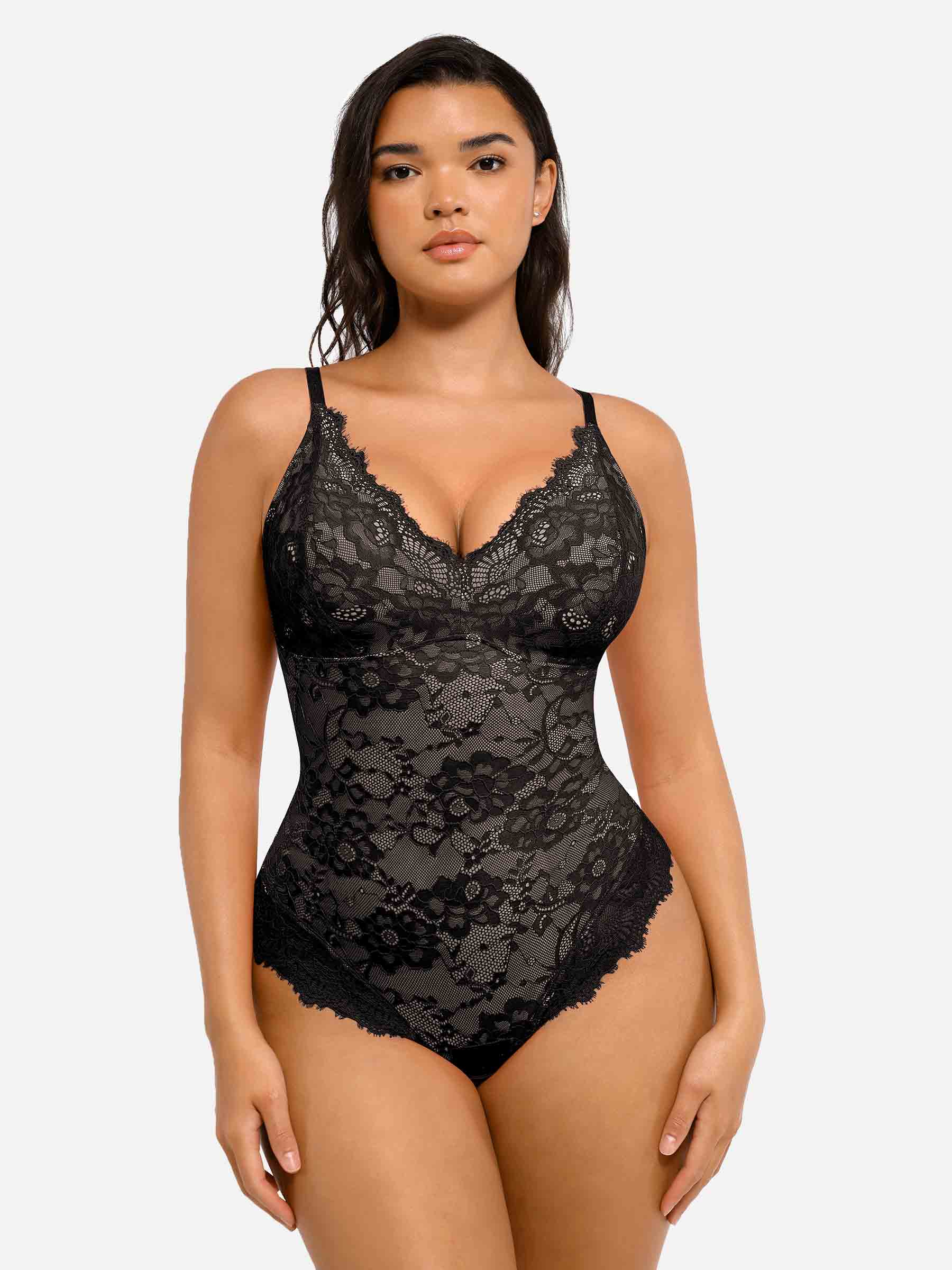 Feelingirl 2-Pack Lace V Neck Full Bodysuit Bundle - Image 4