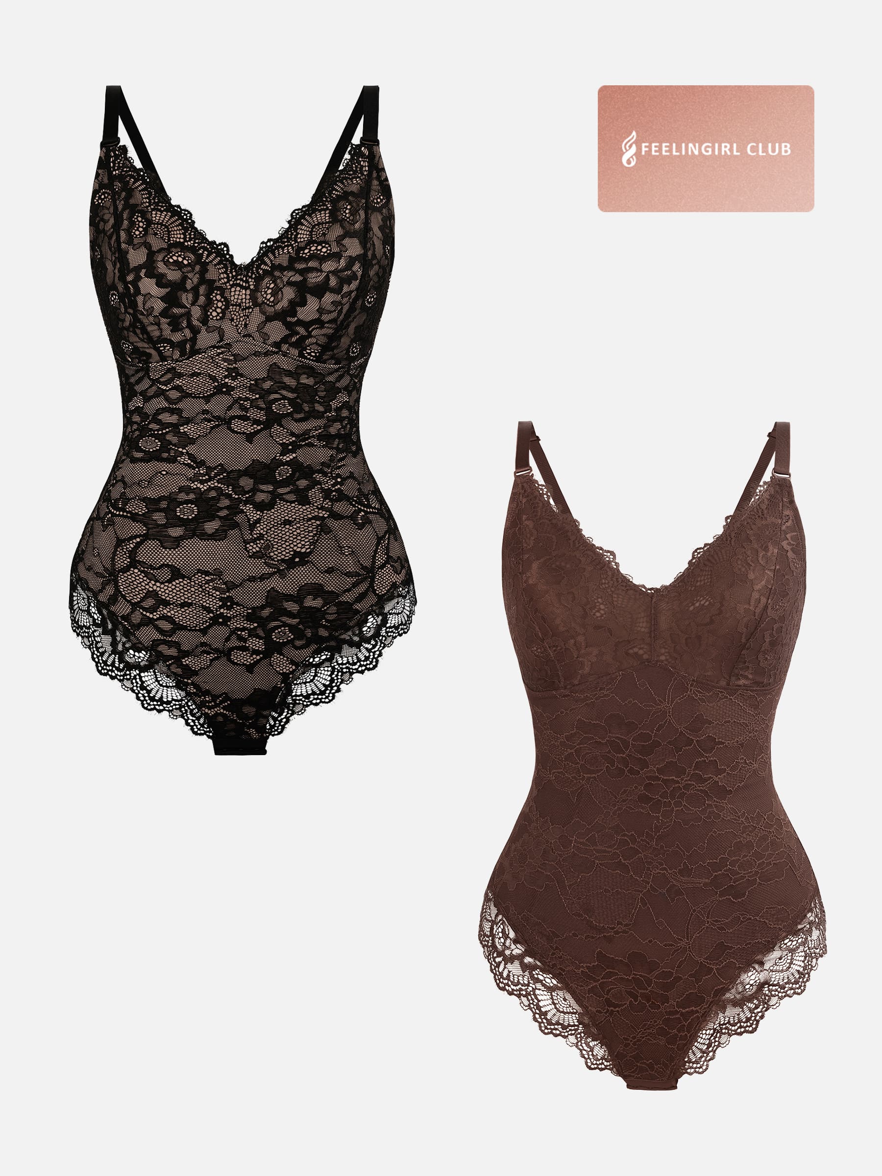 Feelingirl 2-Pack Lace V Neck Full Bodysuit Bundle - Image 8