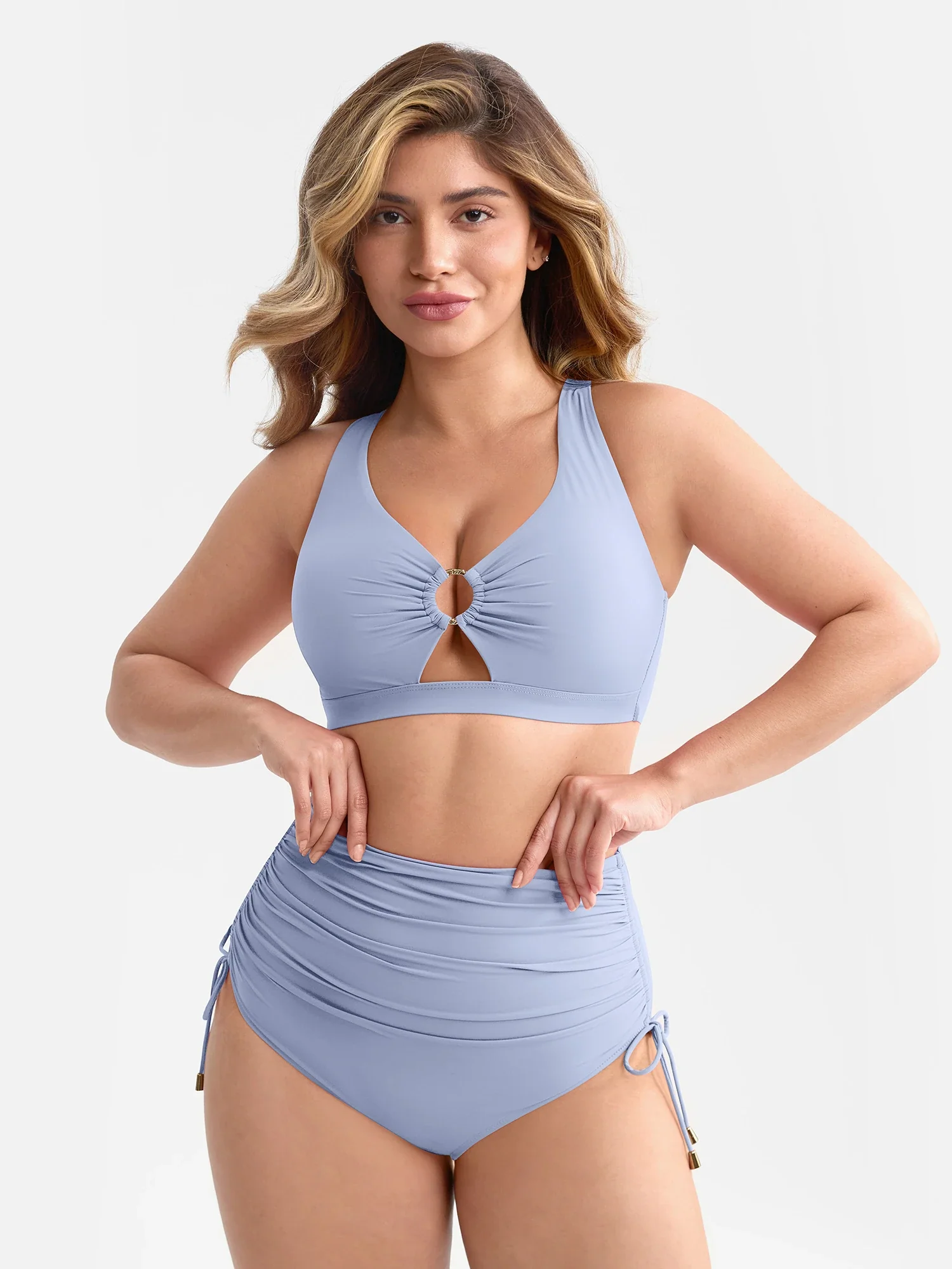 Feelingirl Deep V Metal Ring Drawstring Removable Pads Swimsuit - Image 22