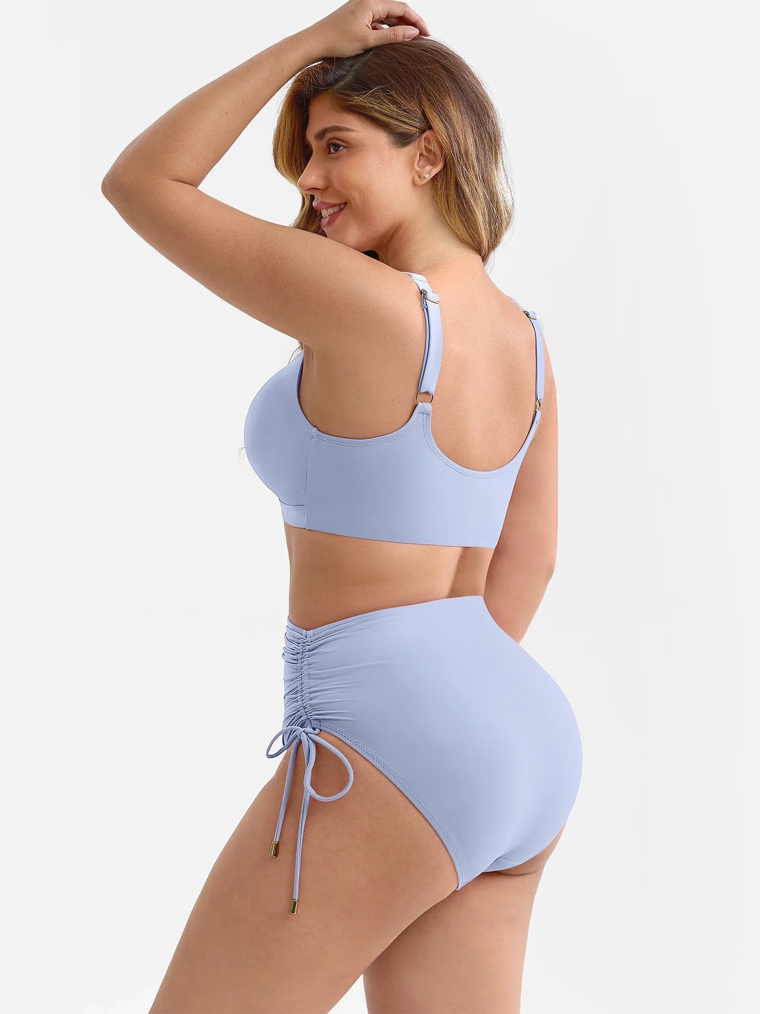 Feelingirl Deep V Metal Ring Drawstring Removable Pads Swimsuit - Image 25