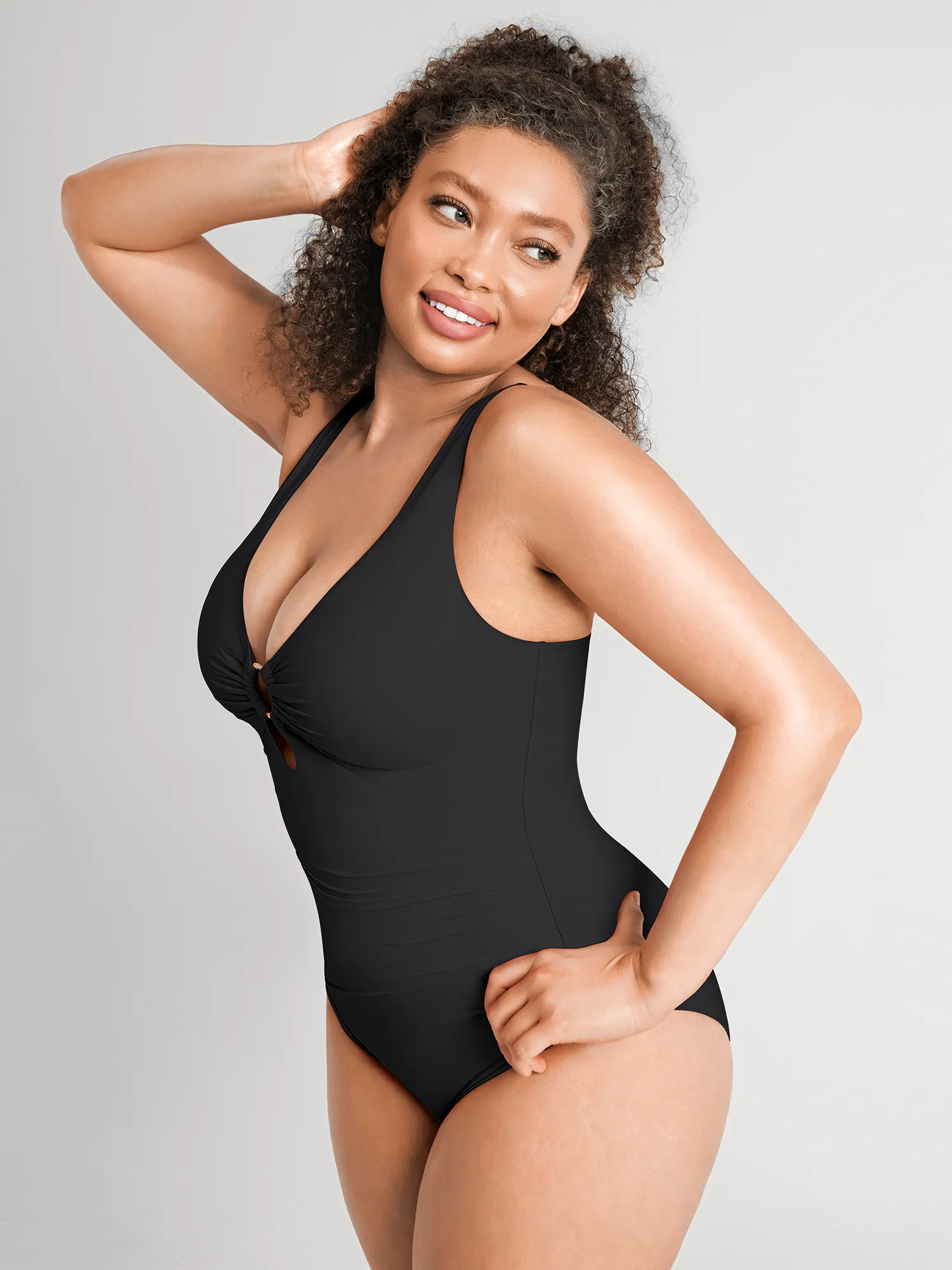 Feelingirl Deep V Metal Ring Ruched Sculpting Swimsuit - Image 19