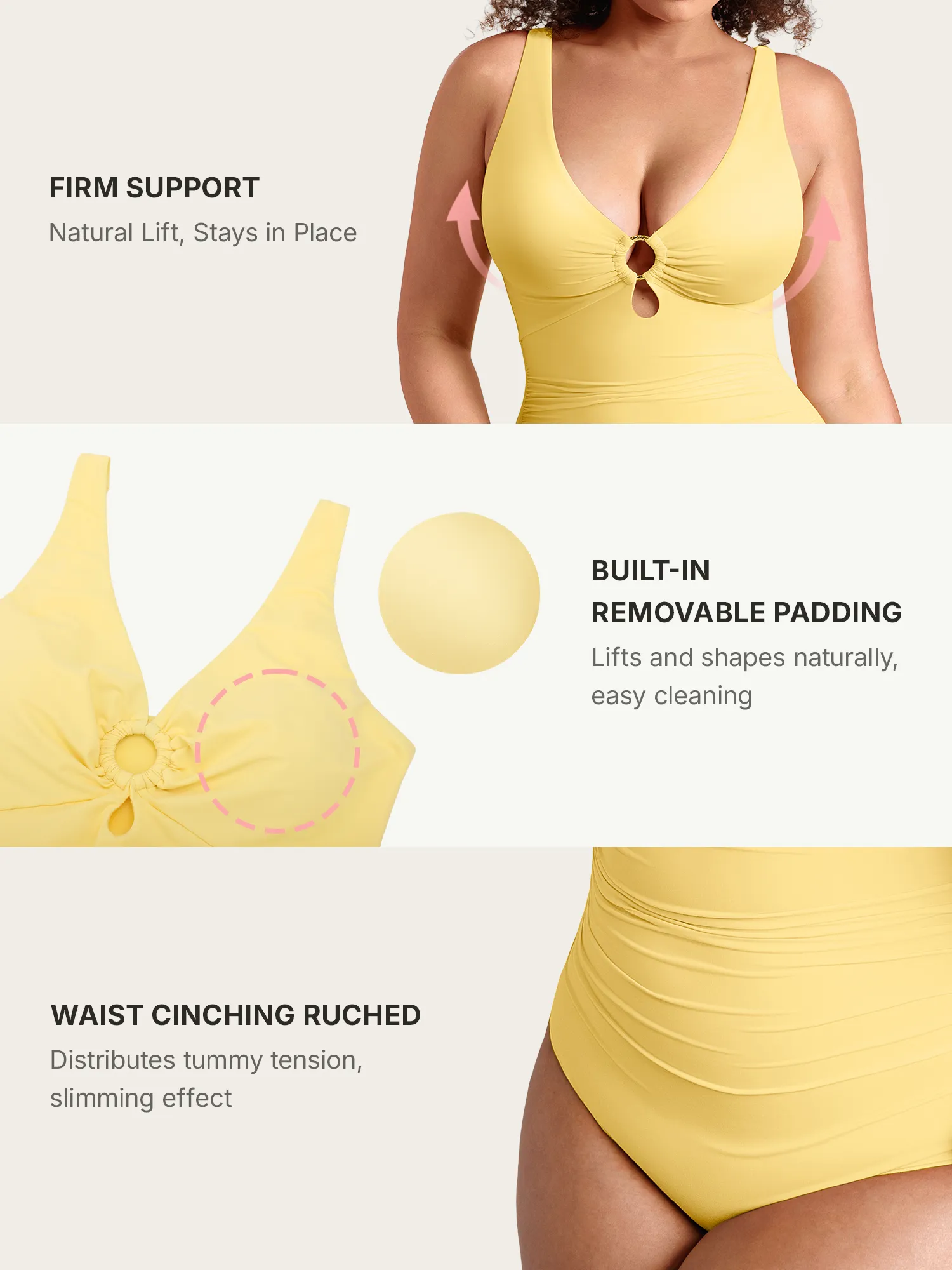 Feelingirl Deep V Metal Ring Ruched Sculpting Swimsuit - Image 21
