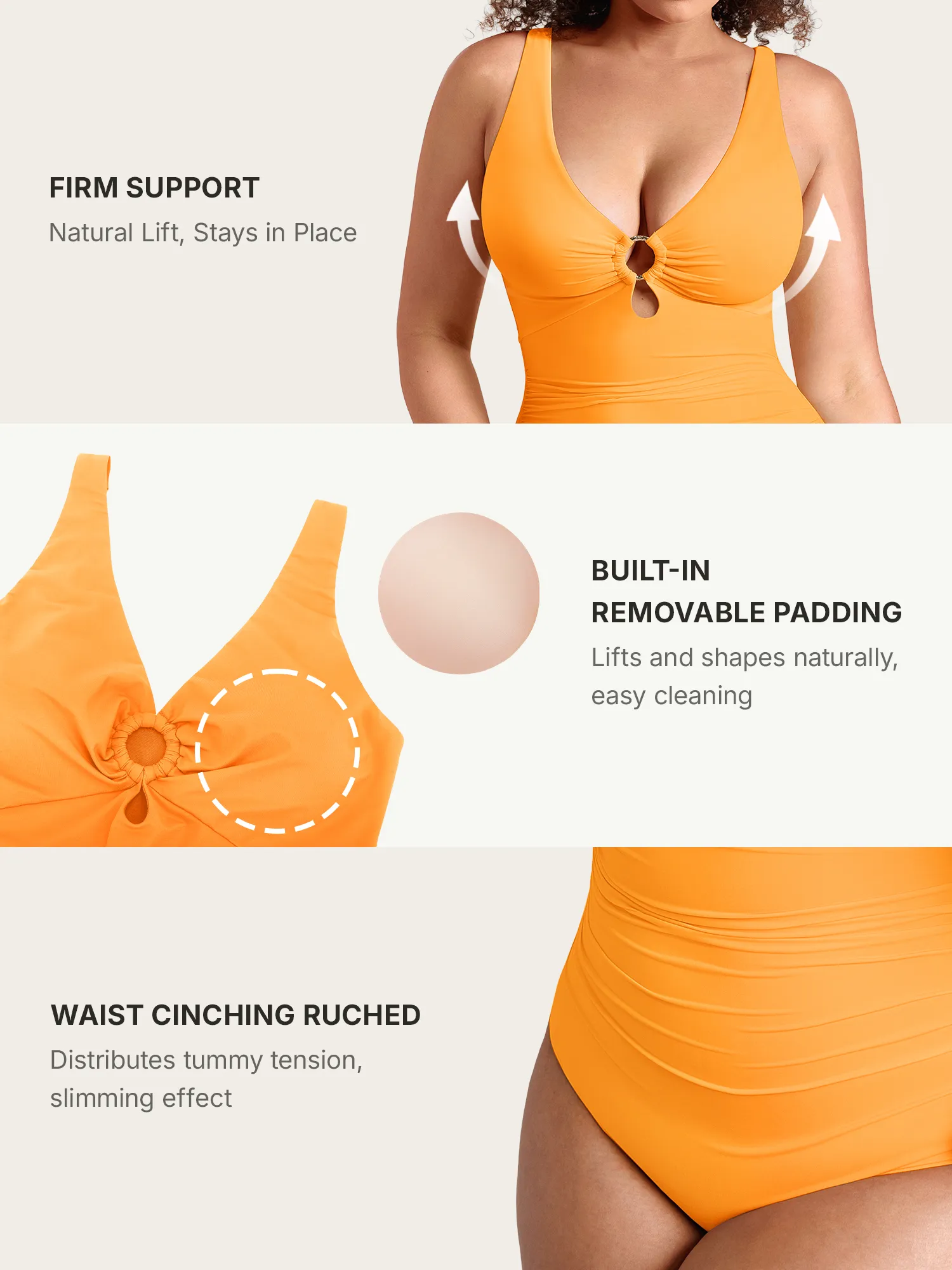 Feelingirl Deep V Metal Ring Ruched Sculpting Swimsuit - Image 4