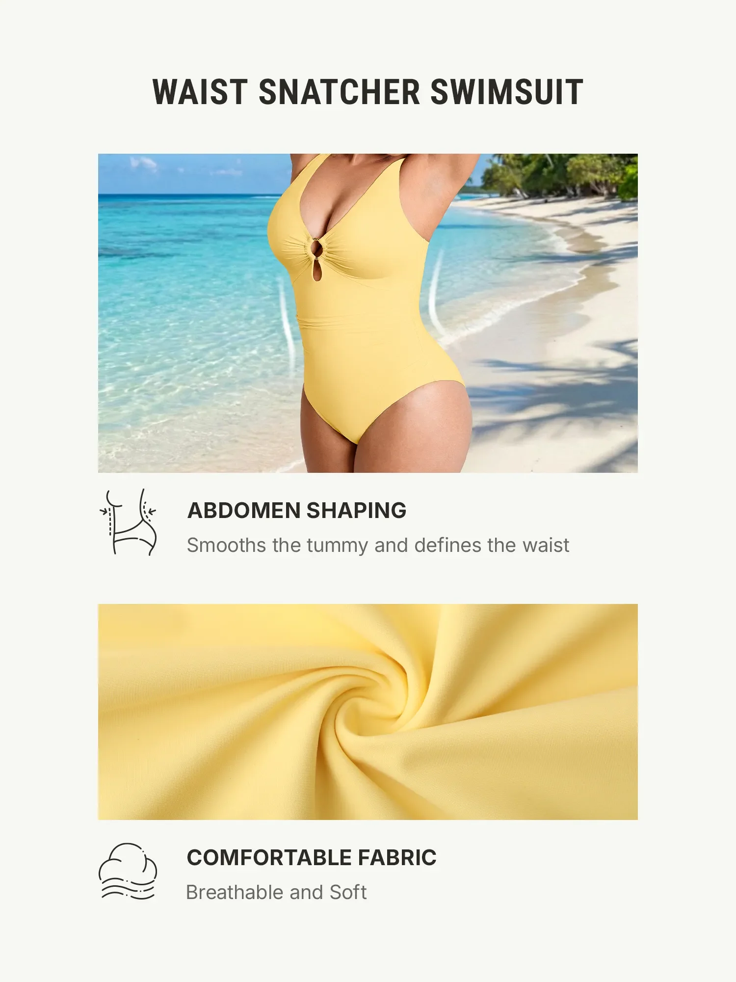 Feelingirl Deep V Metal Ring Ruched Sculpting Swimsuit - Image 47