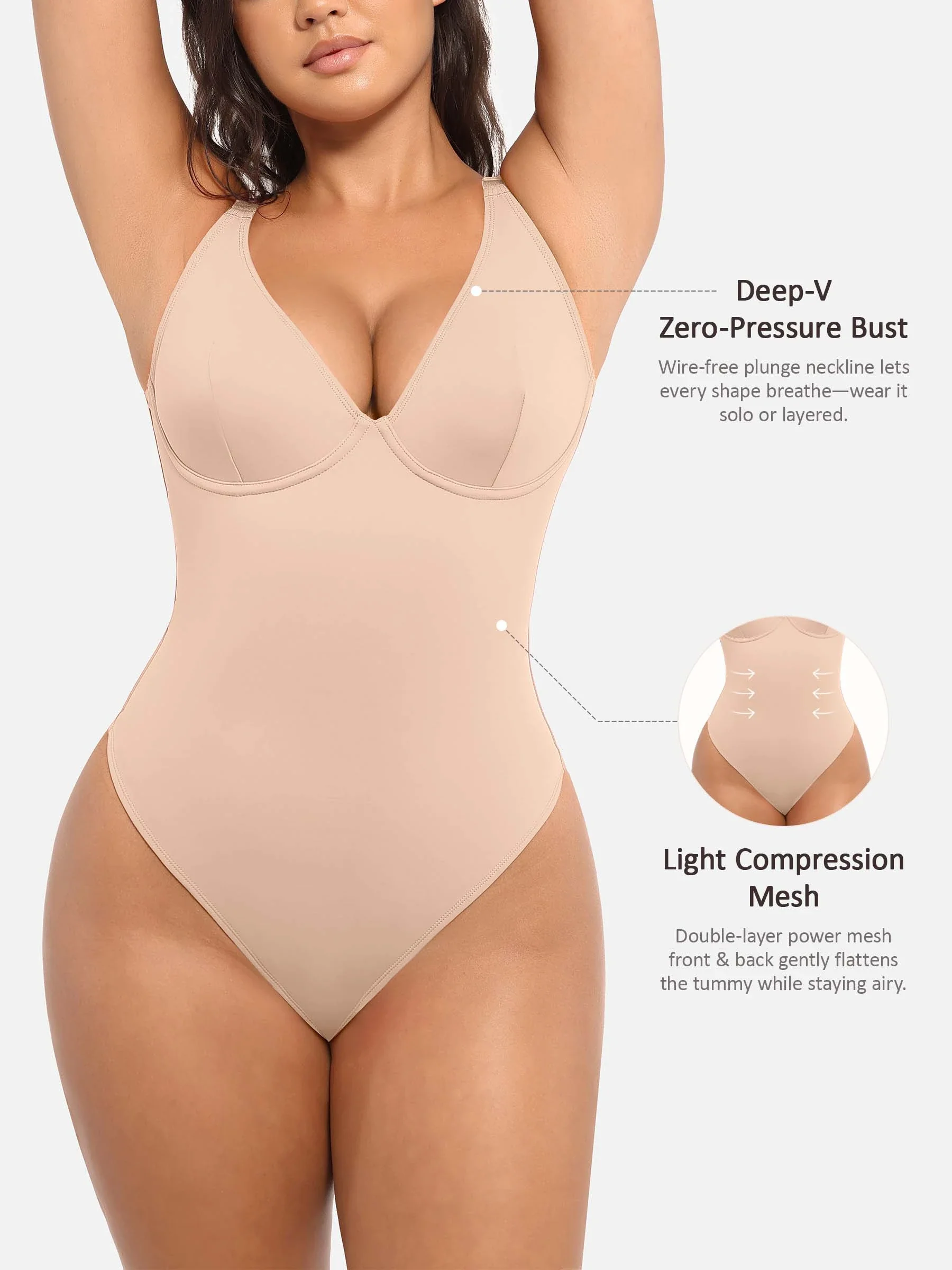 Feelingirl Deep V Neck Tummy Control Shapewear Bodysuit - Image 44