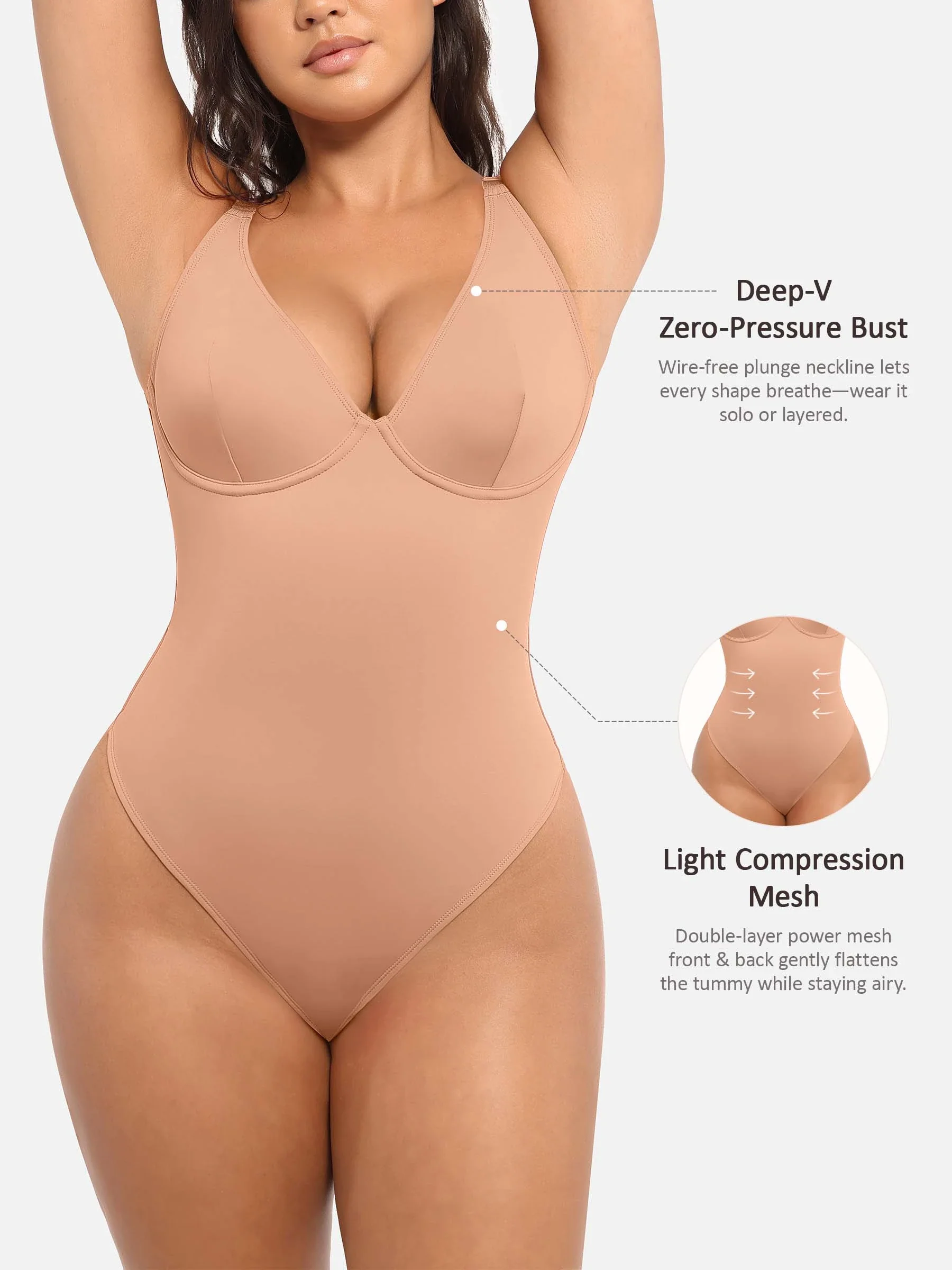 Feelingirl Deep V Neck Tummy Control Shapewear Bodysuit - Image 52