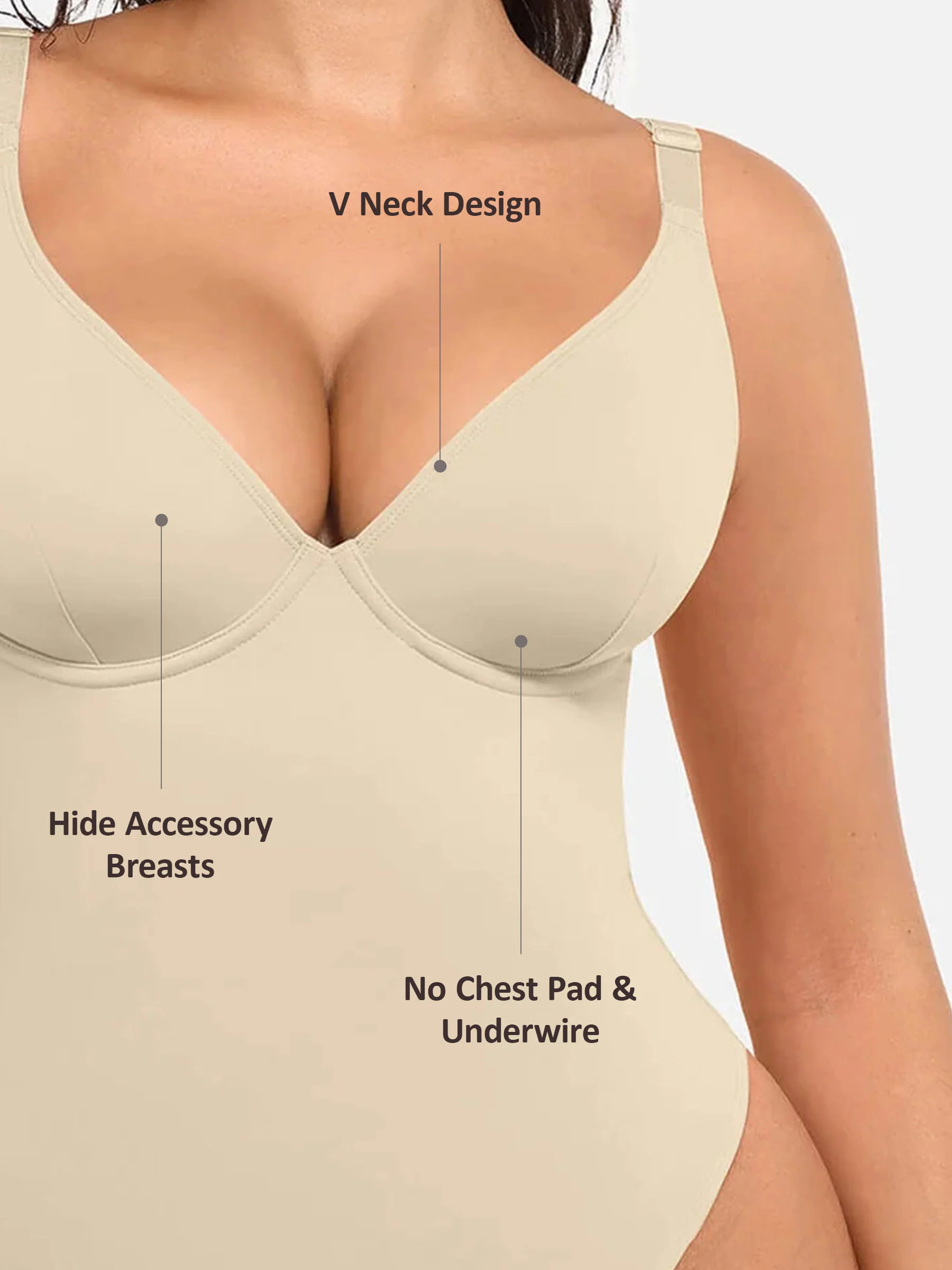 Feelingirl V Neck Tummy Control Bodysuit - Image 61