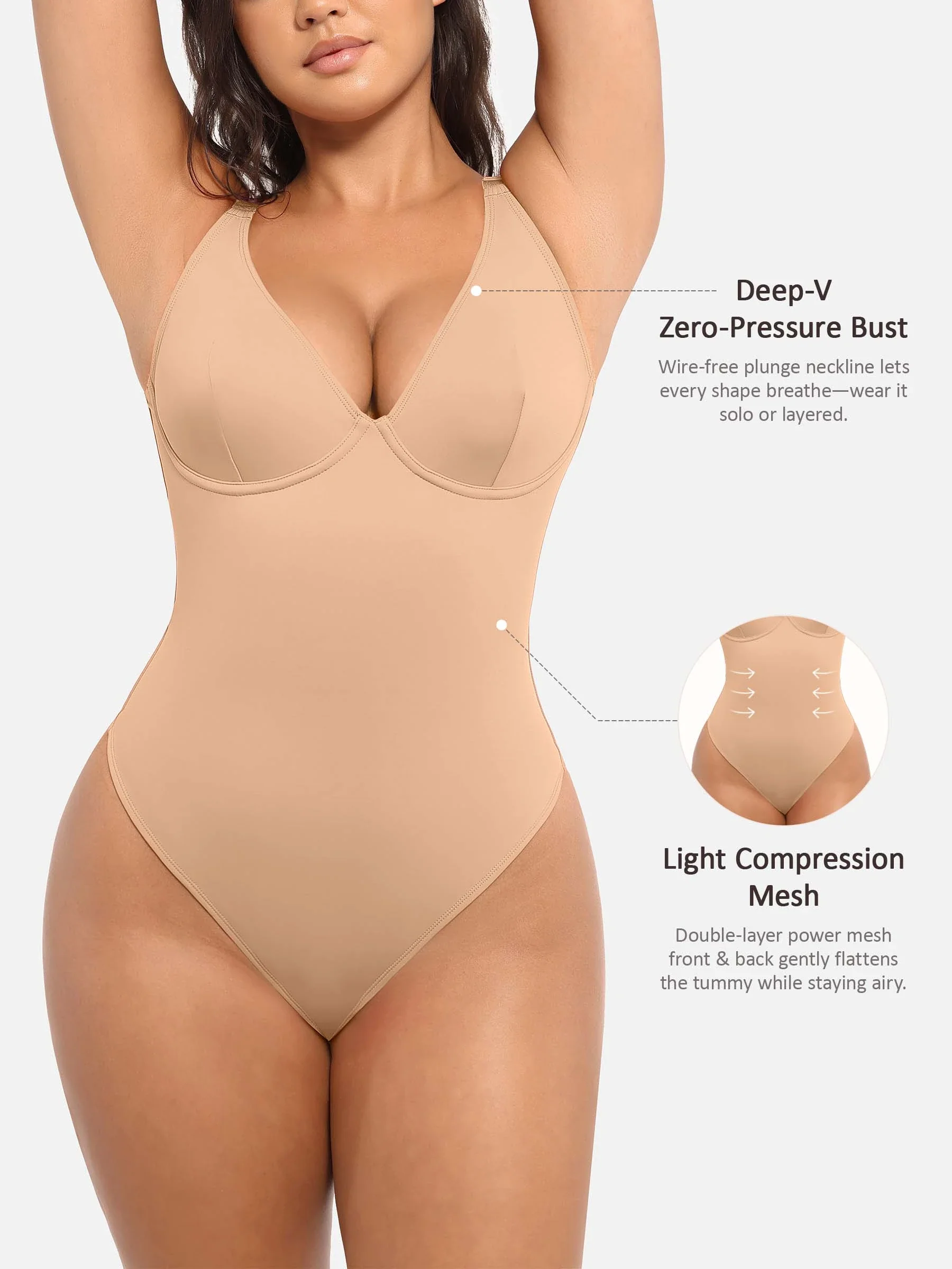 Feelingirl Deep V Neck Tummy Control Shapewear Bodysuit - Image 69