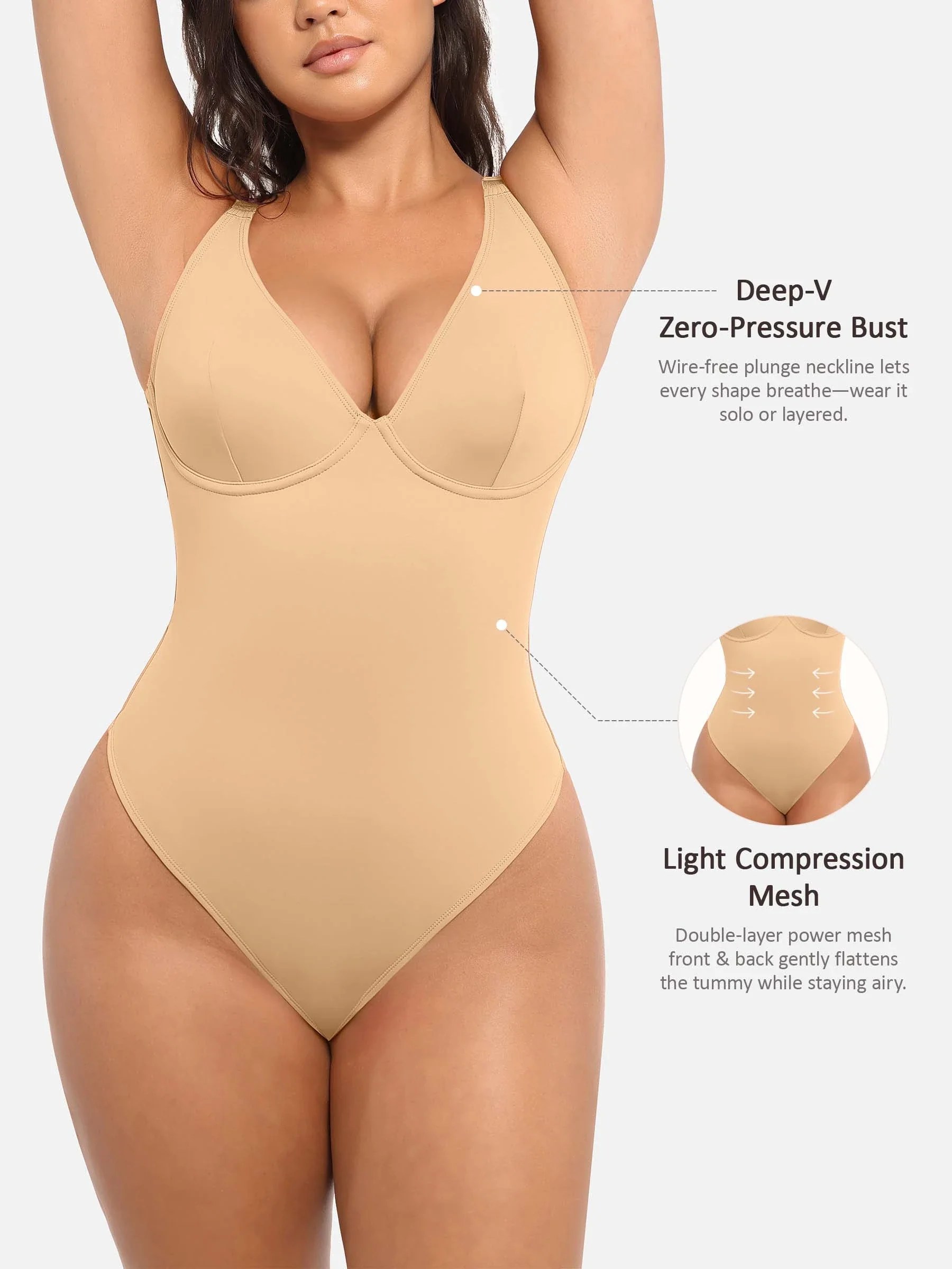 Feelingirl Deep V Neck Tummy Control Shapewear Bodysuit - Image 76