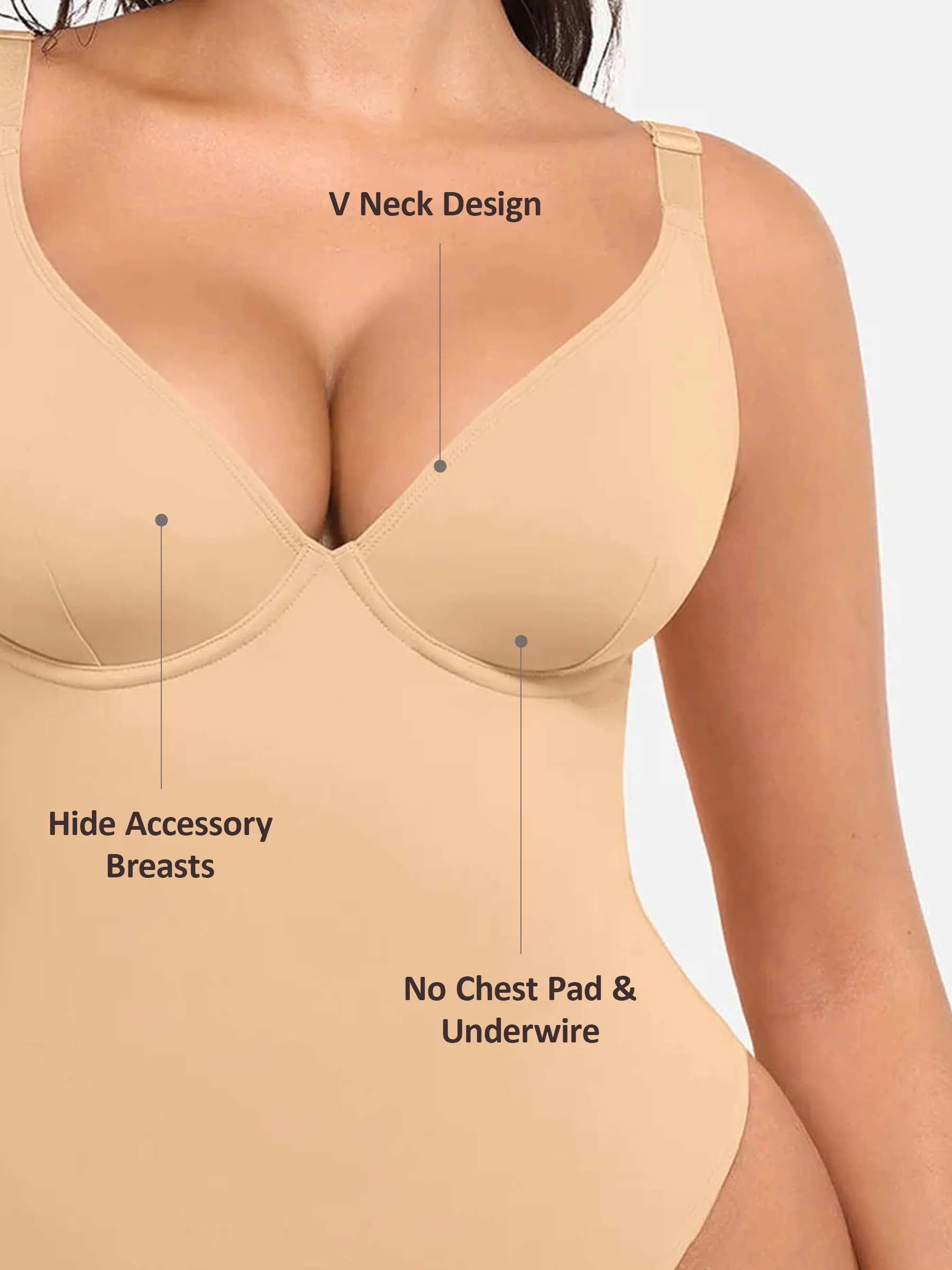Feelingirl V Neck Tummy Control Bodysuit - Image 77