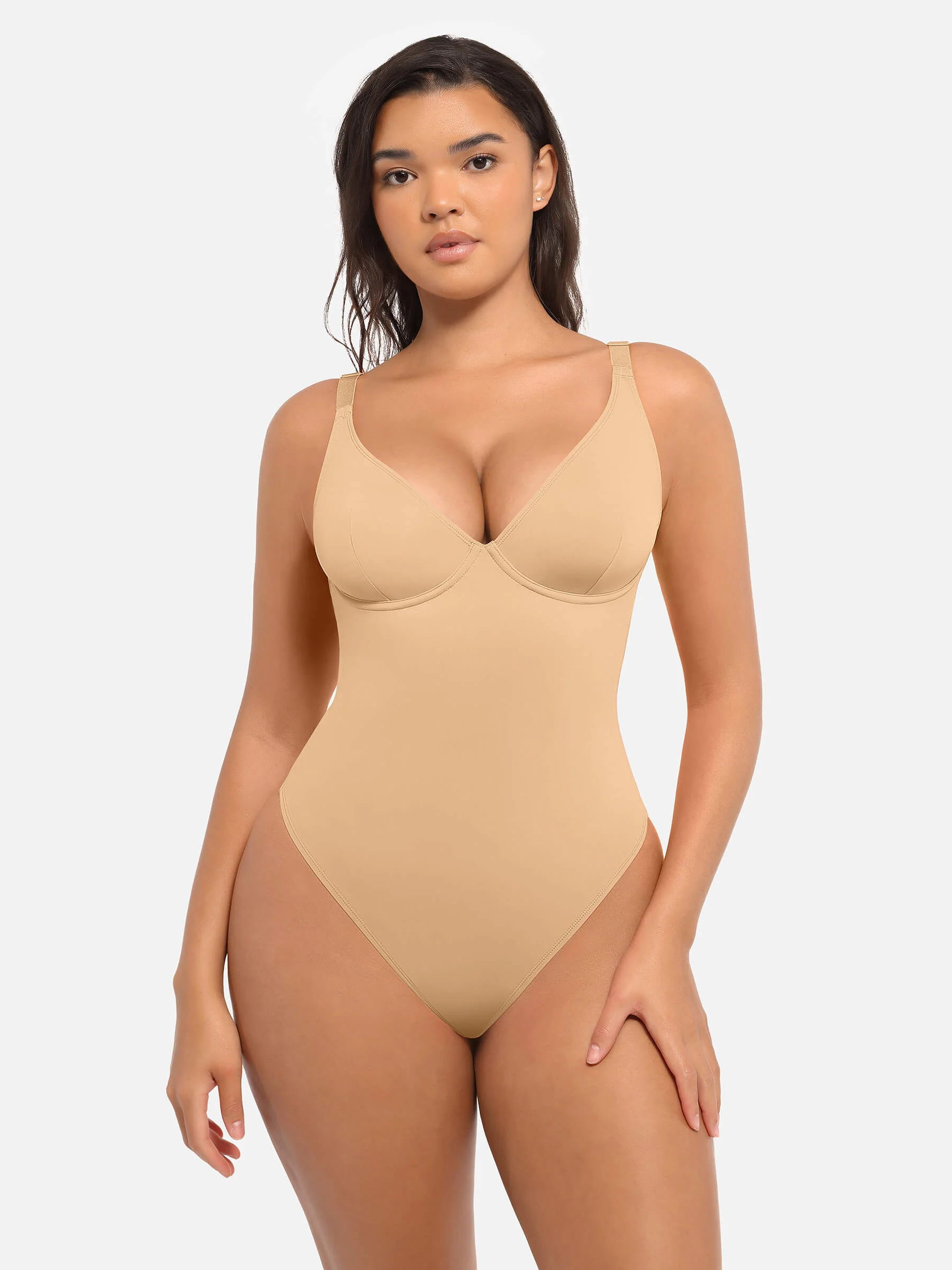 Feelingirl V Neck Tummy Control Bodysuit - Image 78