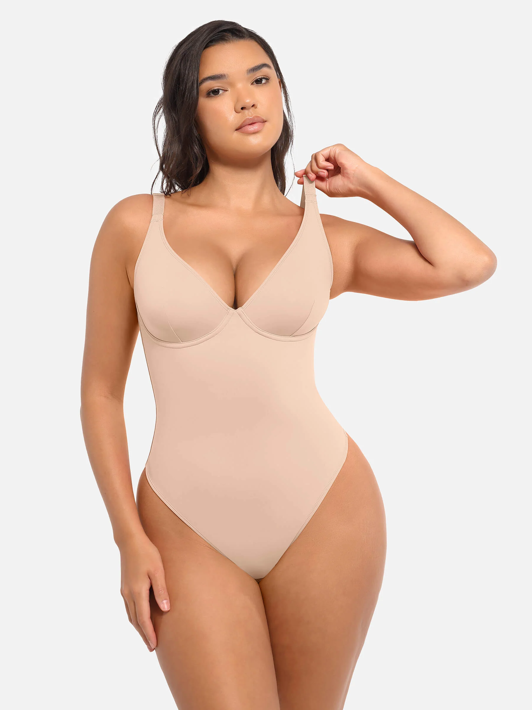 Feelingirl V Neck Tummy Control Bodysuit - Image 46