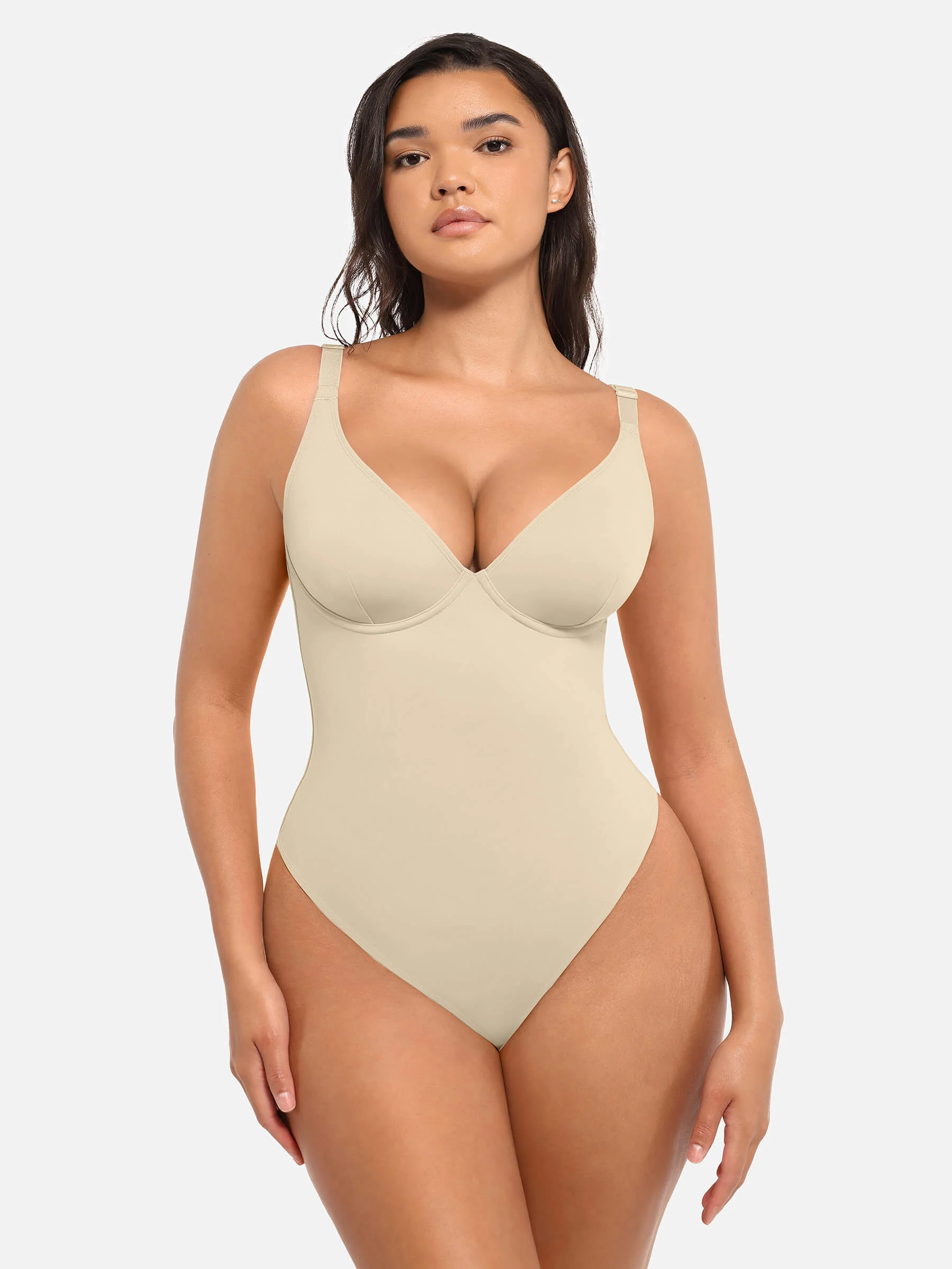 Feelingirl V Neck Tummy Control Bodysuit - Image 59