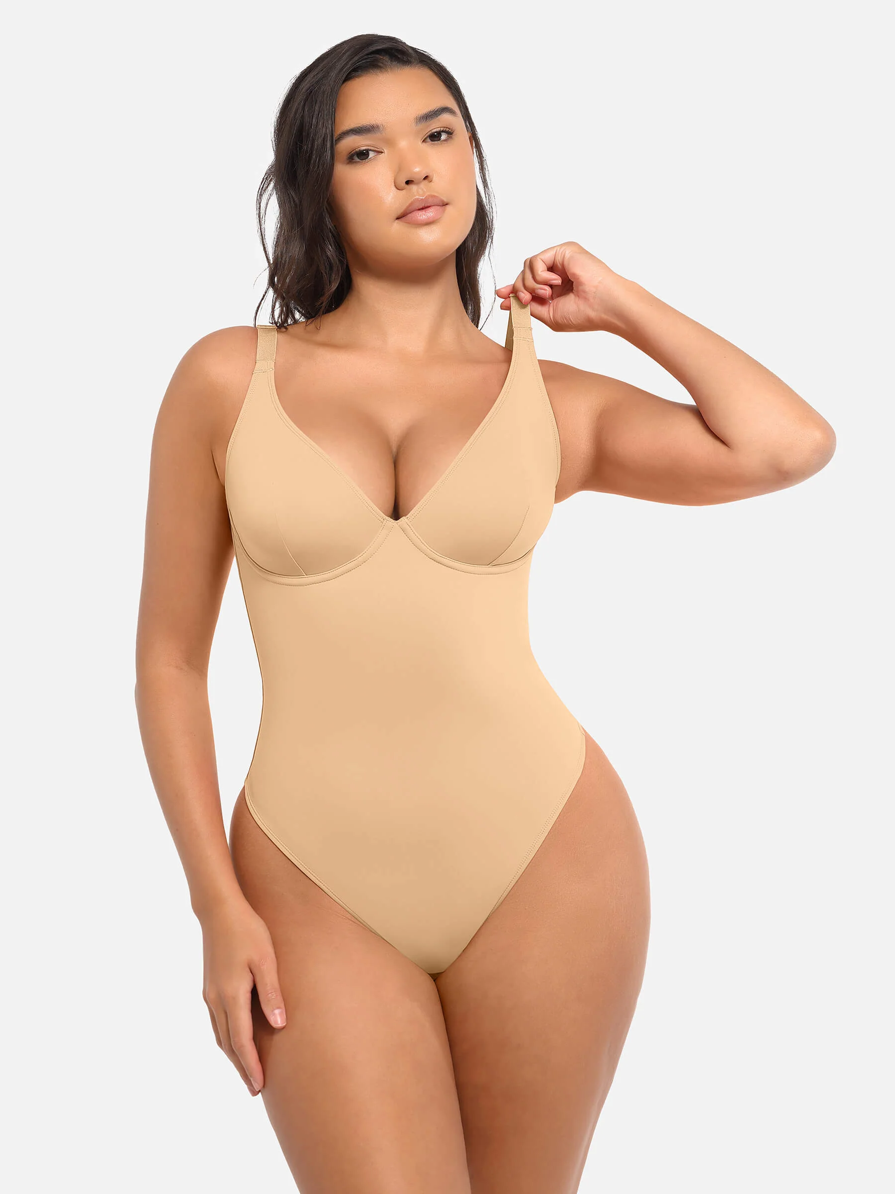 Feelingirl V Neck Tummy Control Bodysuit - Image 75