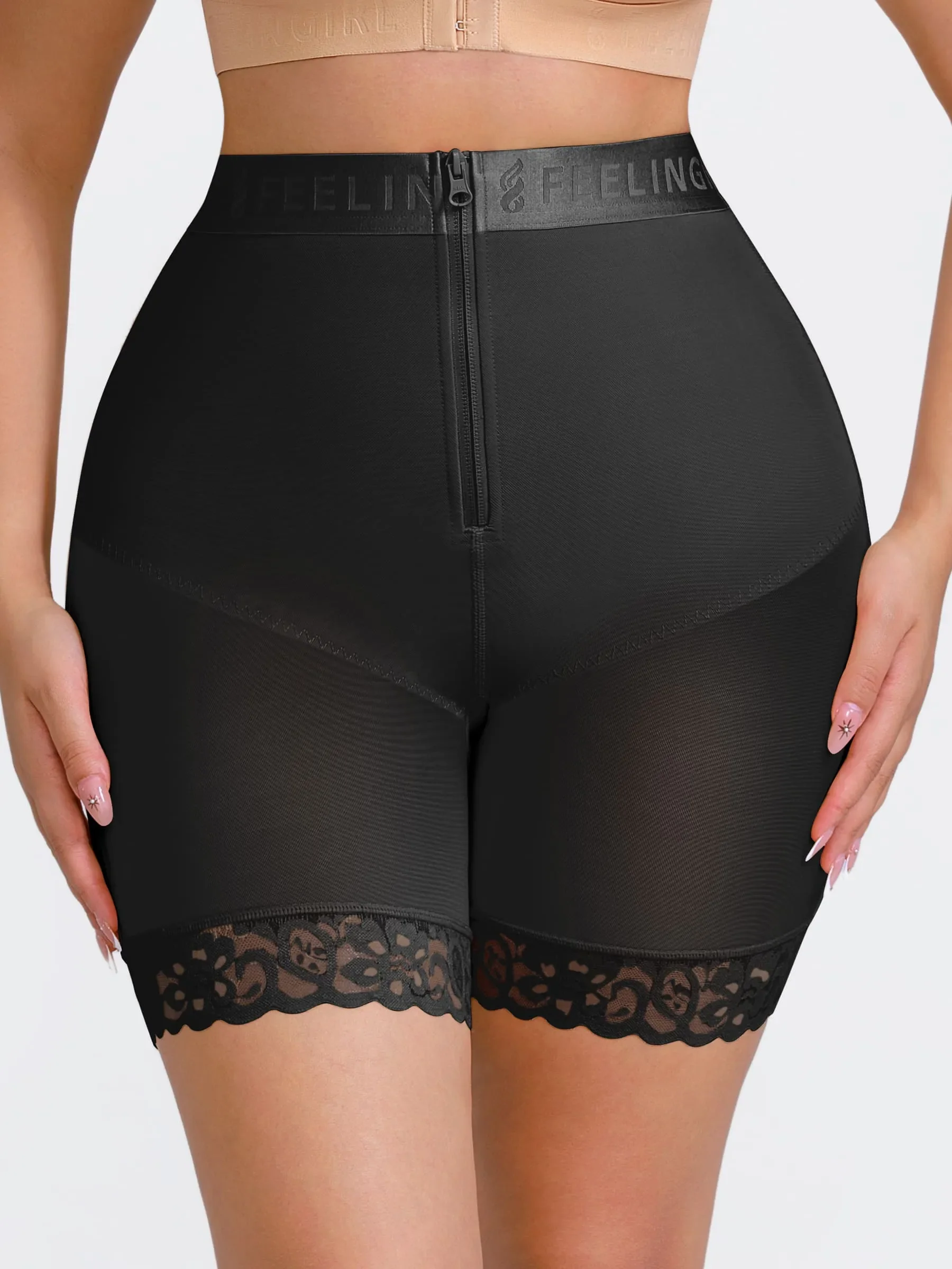 Feelingirl Front-Zip Mid-Waist Shapewear Shorts - Image 6
