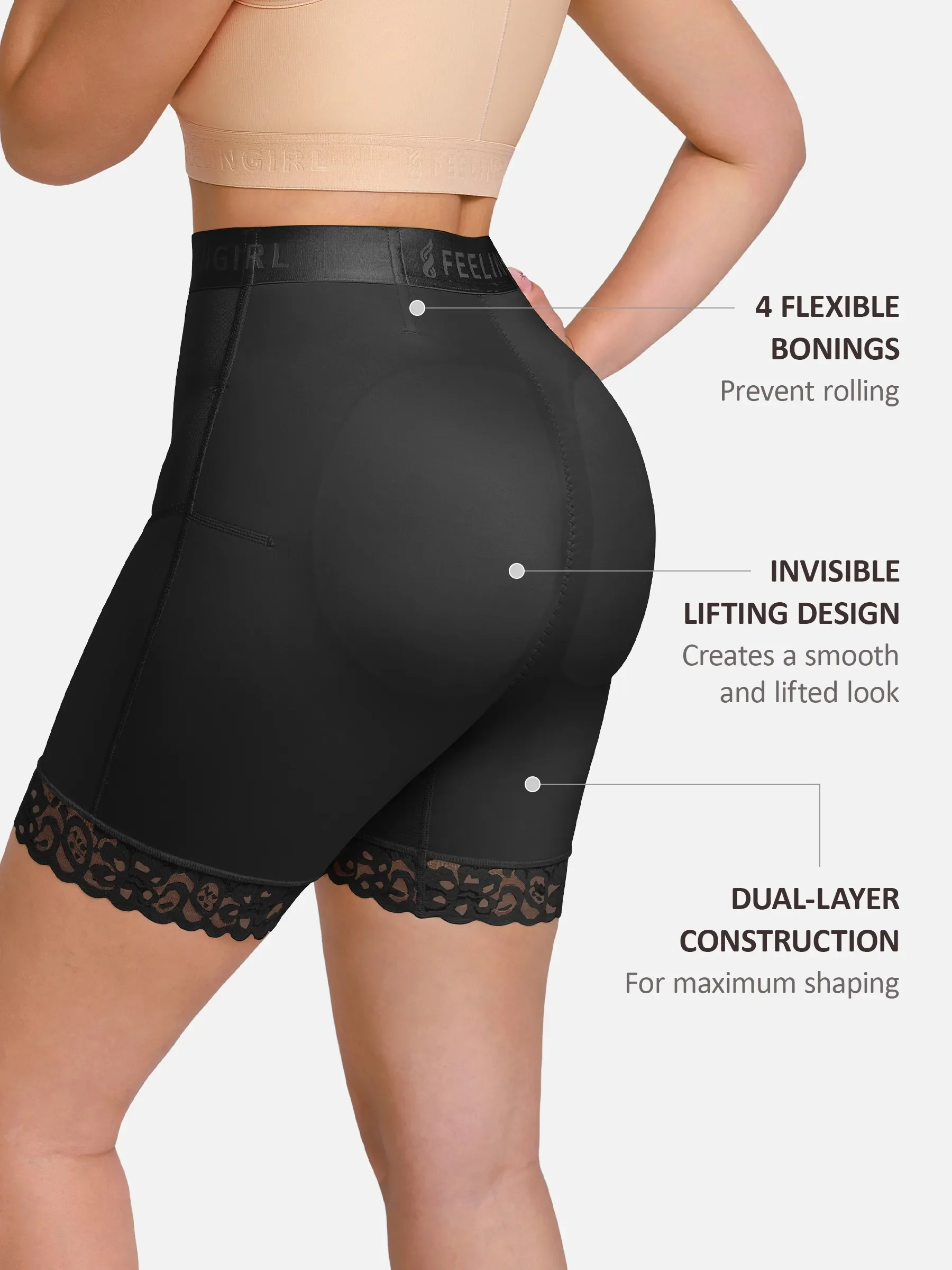 Feelingirl Front-Zip Mid-Waist Shapewear Shorts - Image 8