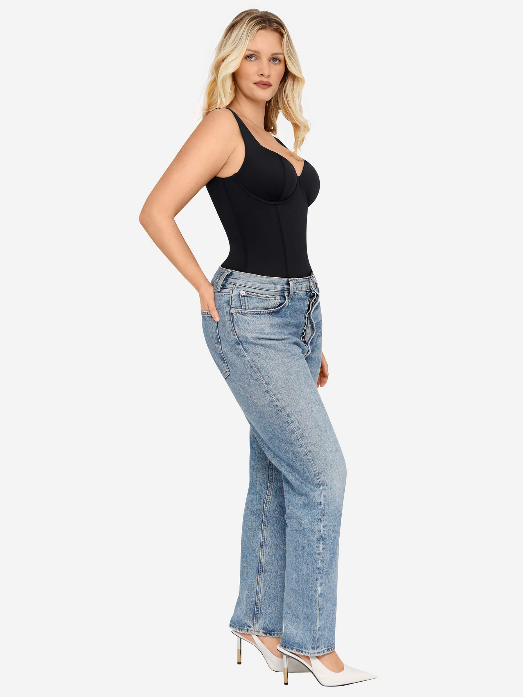 Feelingirl Full Body Wide Strap V-Neck Bodysuit - Image 11