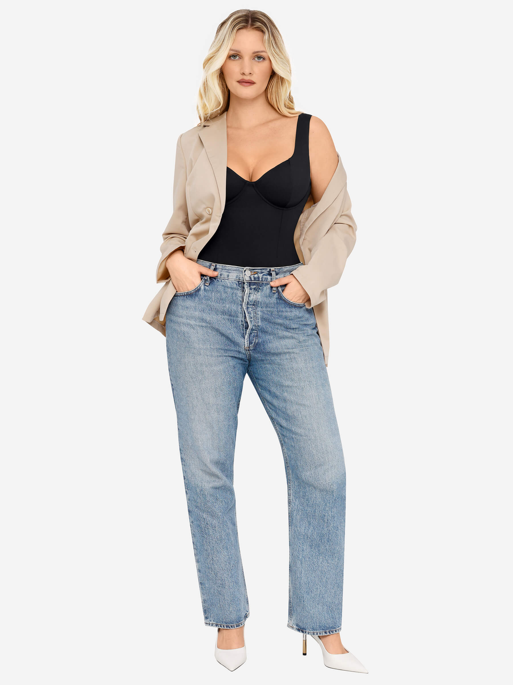 Feelingirl Full Body Wide Strap V-Neck Bodysuit - Image 13