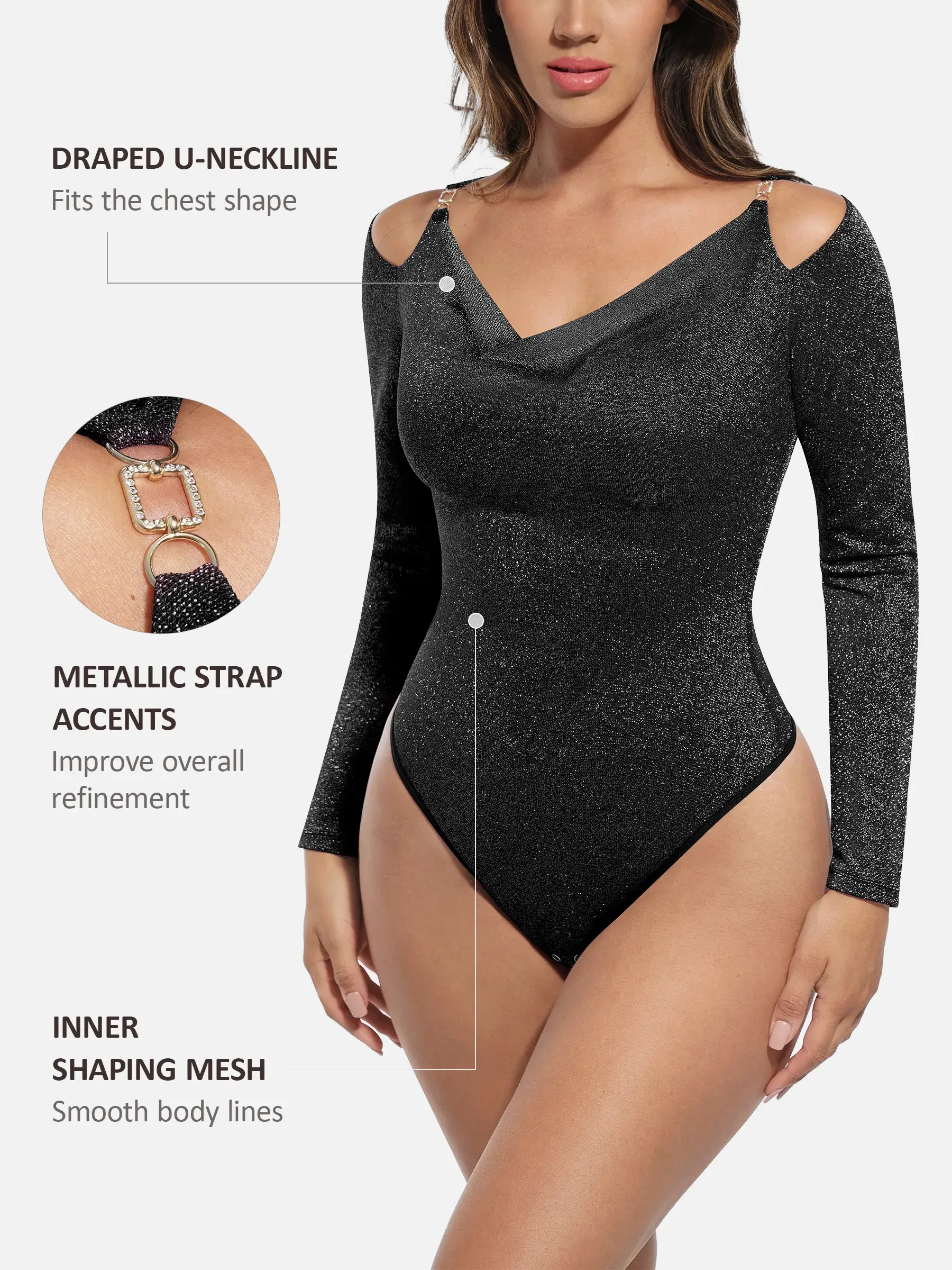 Feelingirl Shiny Swing Collar All In One Bodysuit - Image 25