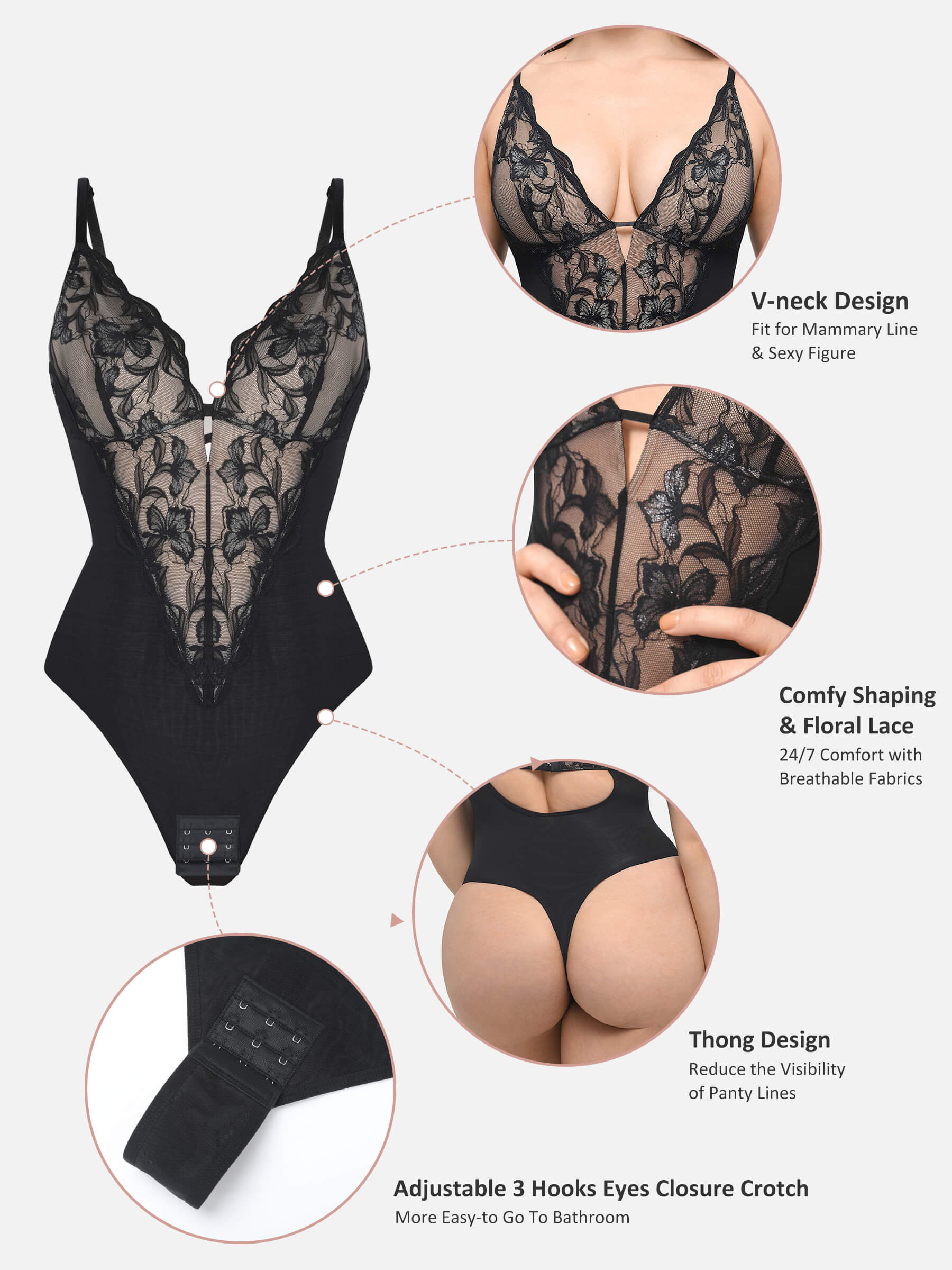 Feelingirl Lace Shapewear Thong Shaping Bodysuit - Image 8