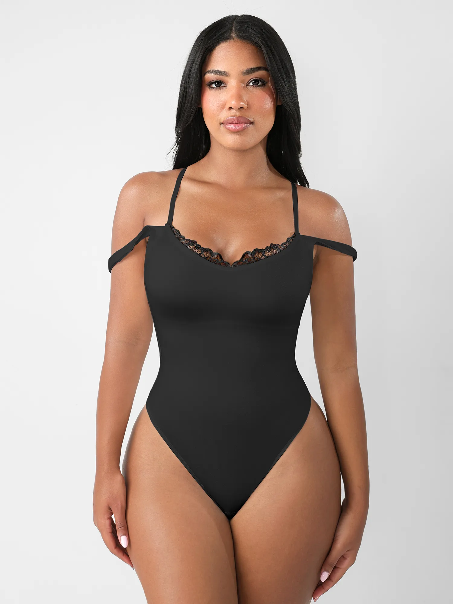 Feelingirl Lace-Trimmed Deep V Bodysuit - Image 9