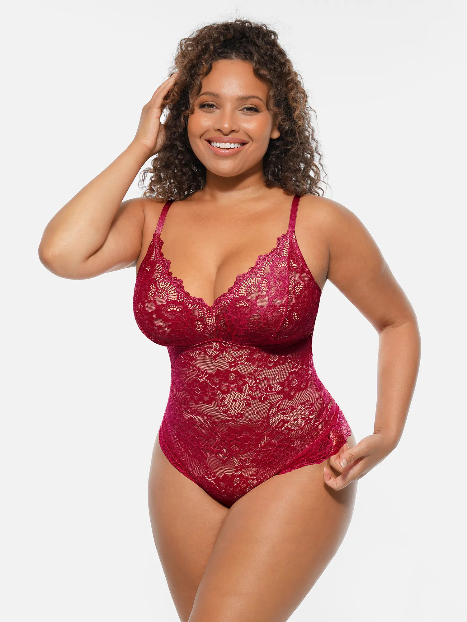 Feelingirl Lace V-Neck Full Body Underwear Bodysuit - Image 38